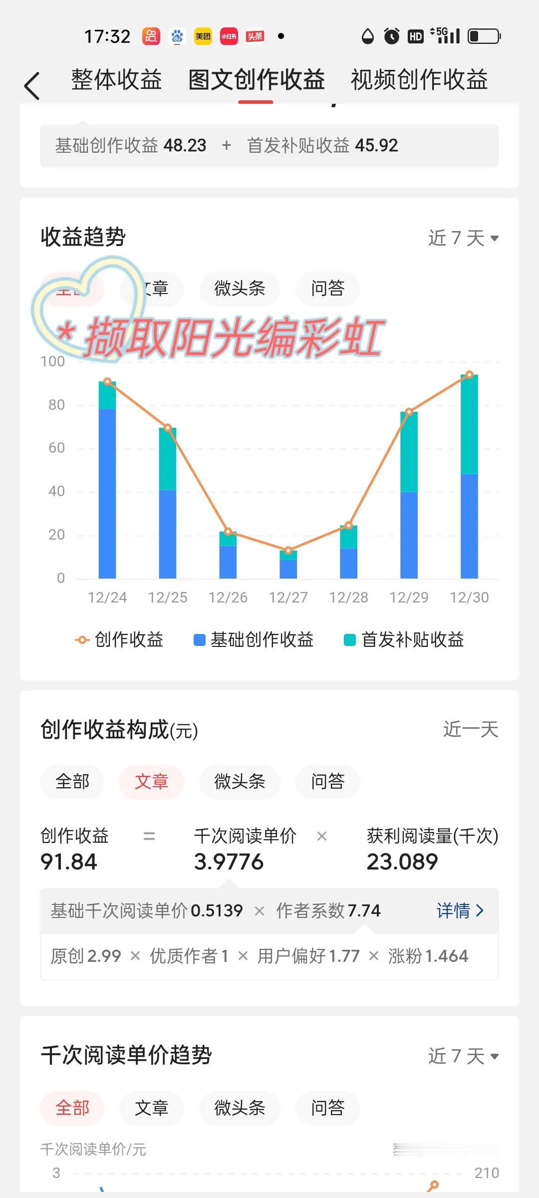 两天不接商单了，没想到今天的收益居然也有三位数，看来不接商单是对的。今天的文章单