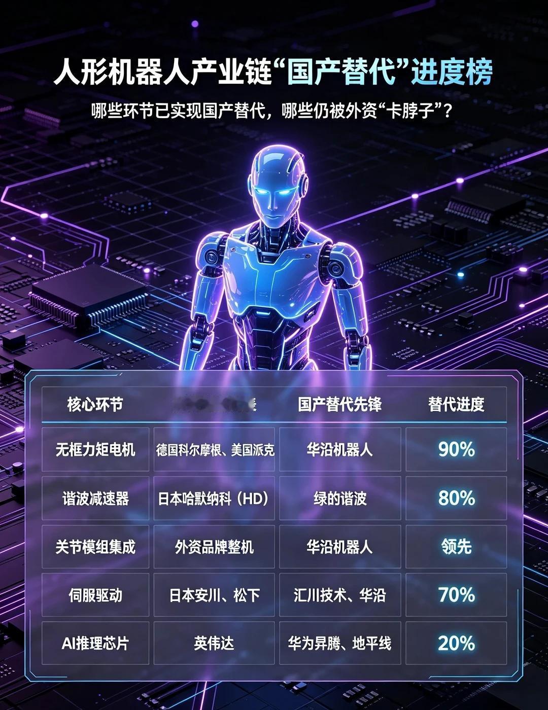 人形机器人产业链“国产替代”进度榜
"做机器人供应链研究，最常被问的就是：“哪些