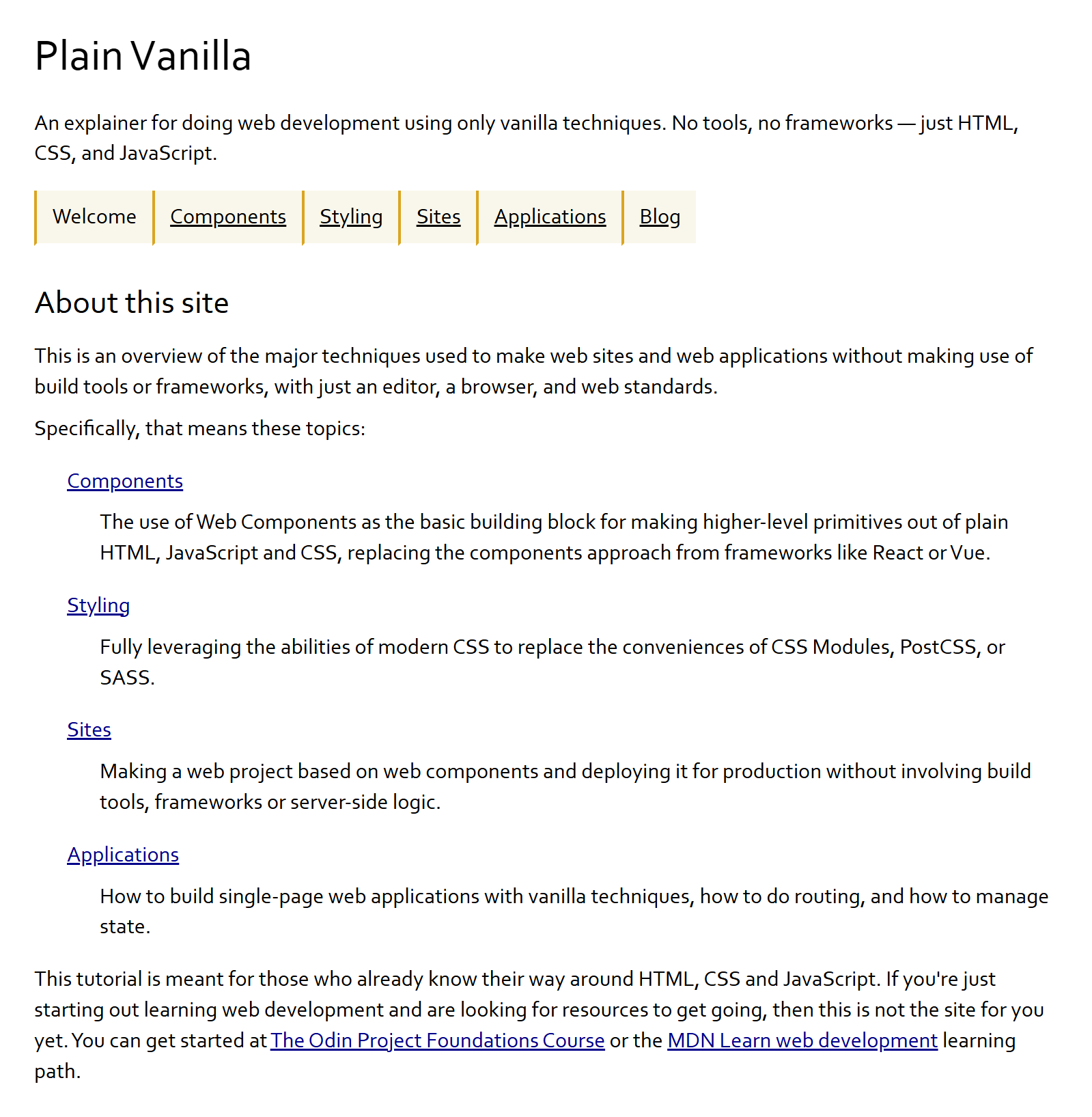 plainvanillaweb.com/index.html前端教程网站，介绍了