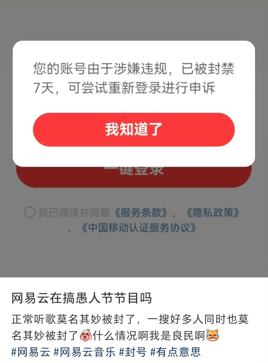 网易云封号 还以为网易云没了，结果是网易音乐又出技术故障了。。。不会之前裁员，裁