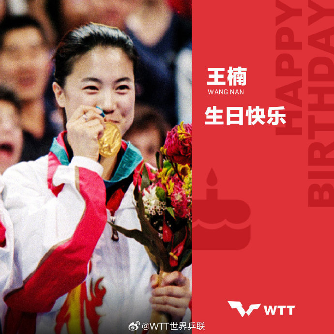 WTT祝王楠生日快乐 今天是国乒传奇的生日，WTT世界乒联送上祝福：“球拍书写传