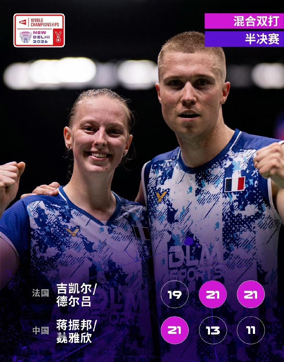蒋振邦魏雅欣1比2吉凯尔德尔吕蒋振邦魏雅欣无缘世锦赛决赛2026羽毛球世锦赛混双