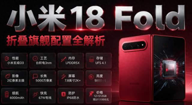 小米 18 Fold 配置偷跑：6000mAh大电池 + 自研3nm芯