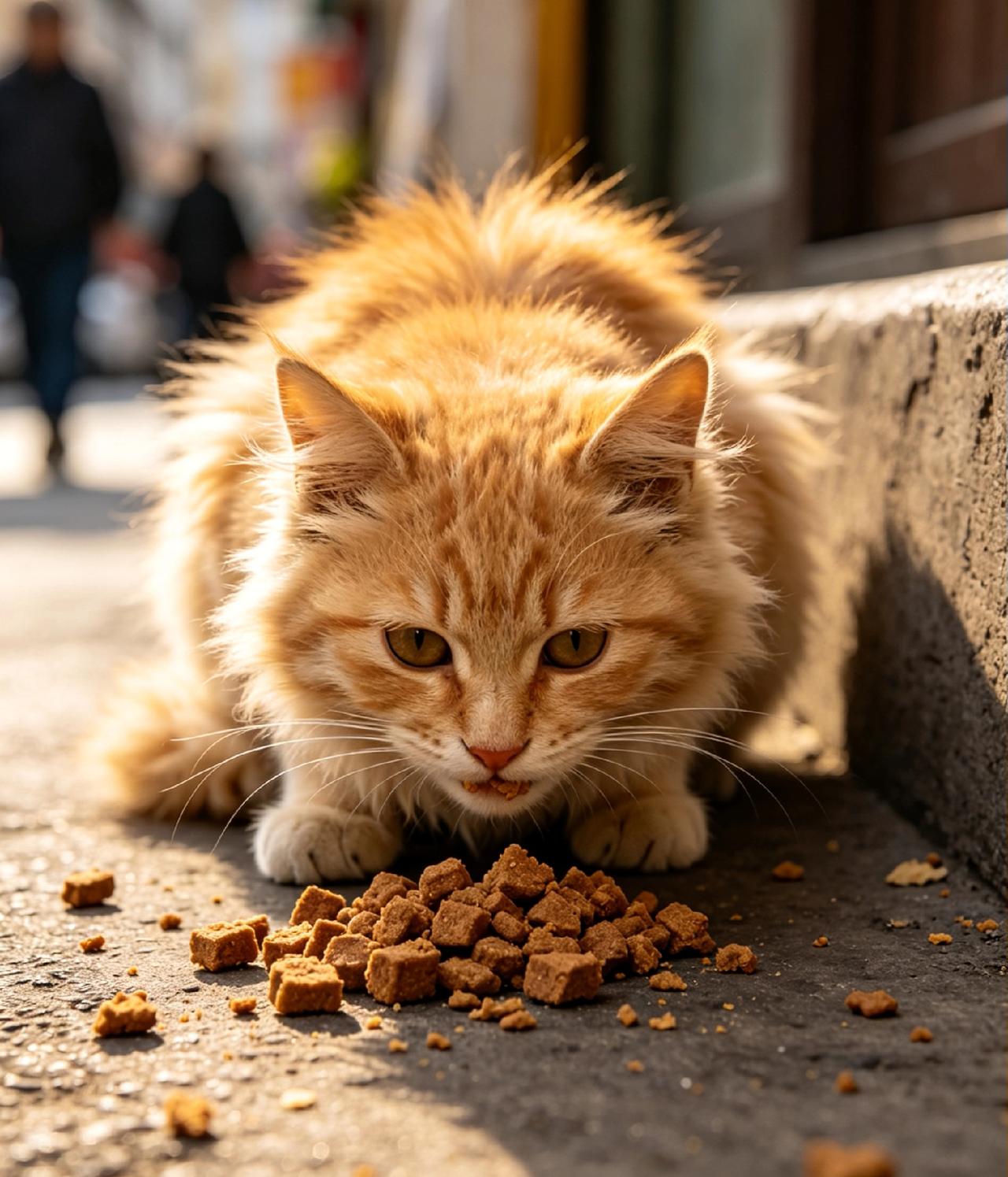 偶遇街边流浪小猫，投喂一点零食。微小善意不求回报，心怀温柔善待生灵，生活处处有暖