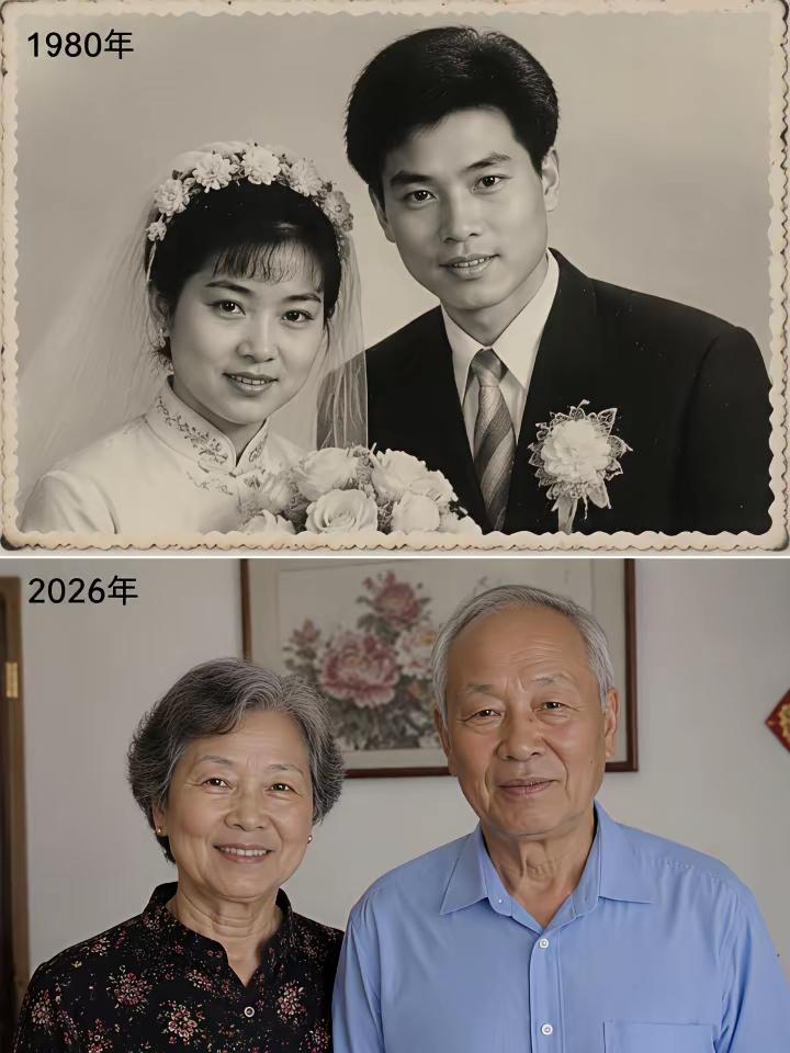 时光啊！不说话，静静等你长大
年轻时帅哥靓女的一对，现如今变成了老夫老妻一双。[