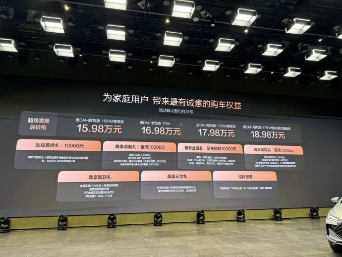 太炸裂了！刚从唐DM-i智驾版领航加推175KM版发布会现场回来，新车超级置换补