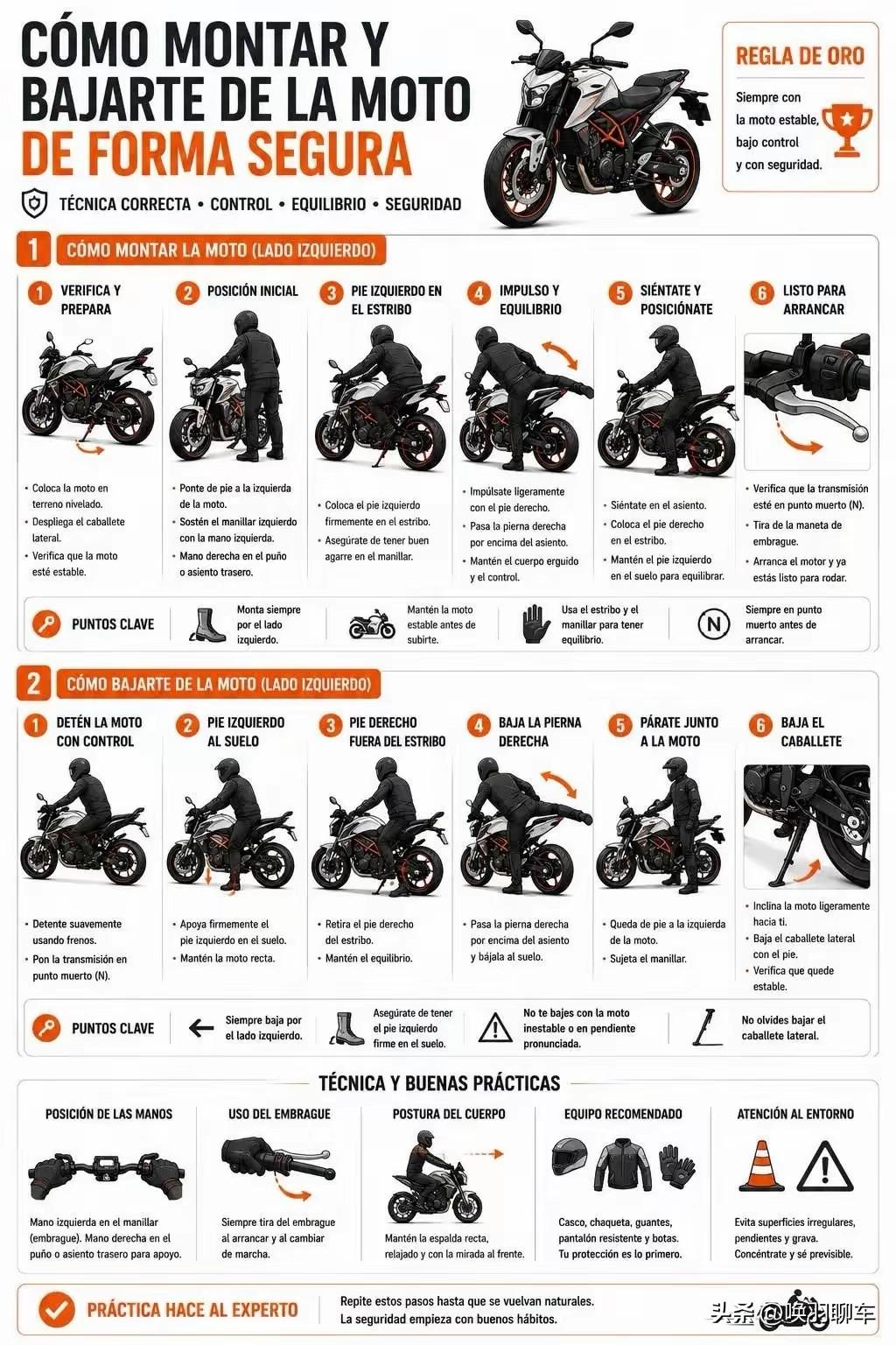 🛵 2026年摩托车上下车核心法则

上车：左侧操作，左手捏把，右手压后座，左