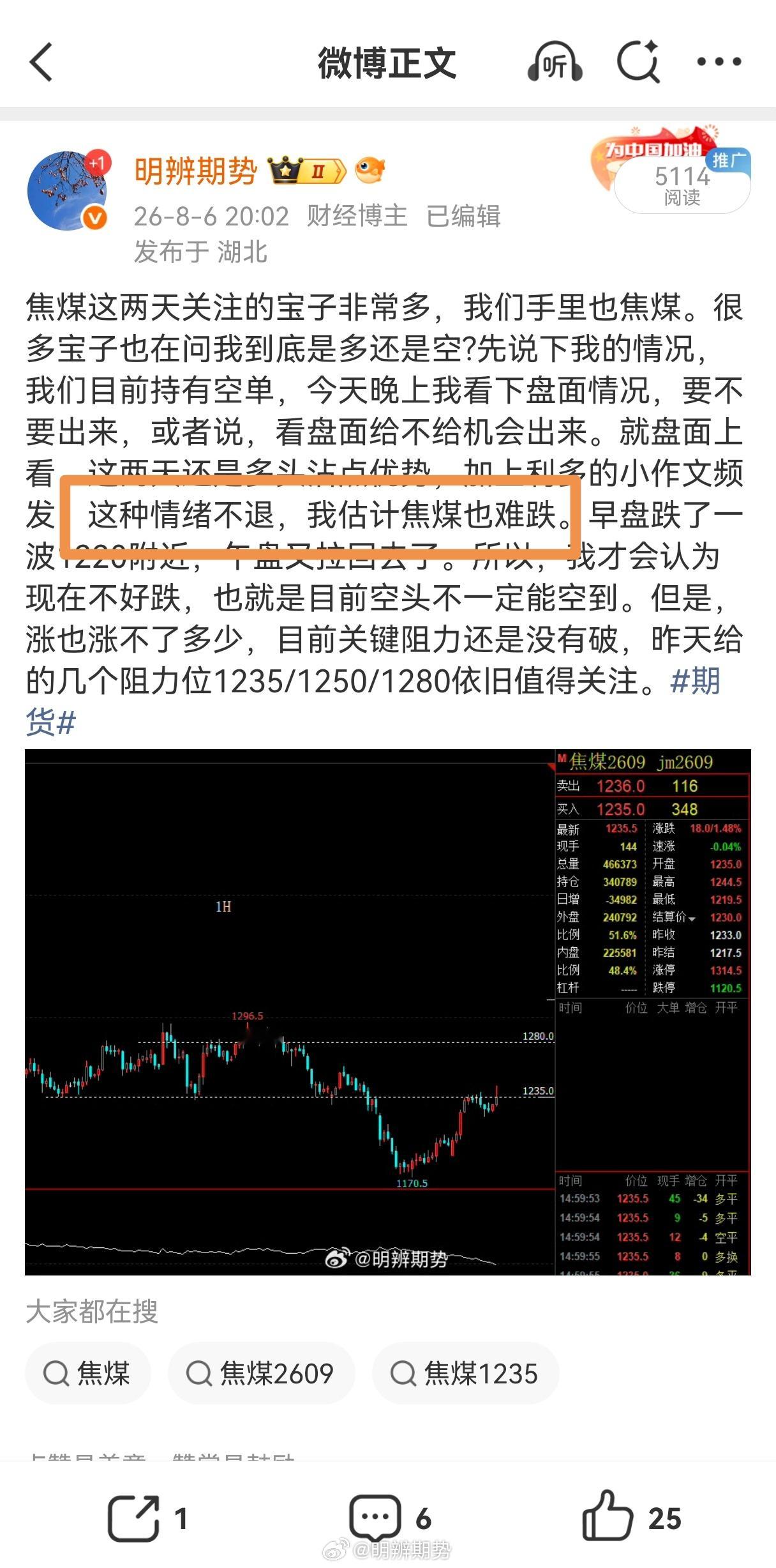 关于宝子们提到的焦煤，昨天我连发两条消息，说到情绪不退，大概率是难跌！今天焦煤再