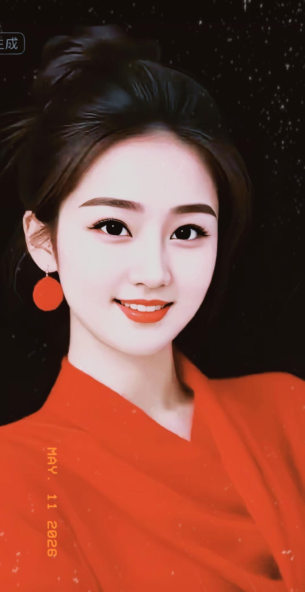 🌟 红衣少女，微笑如春，元气满满的一天从这里开始！🌸✨