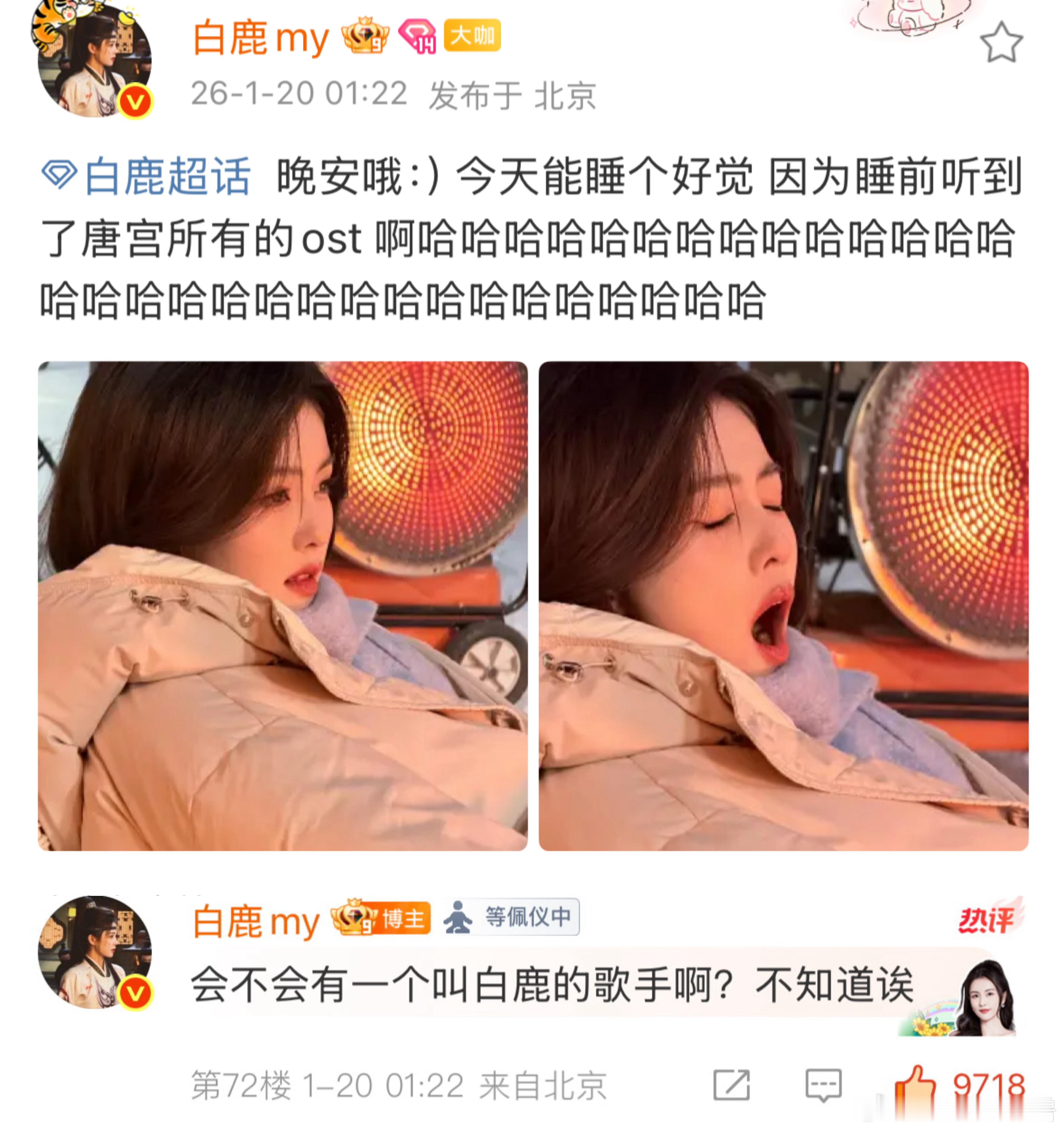 白鹿凌晨的时候发文说睡前听了唐宫奇案的所有ost  会不会有一个叫做白鹿的歌手呢