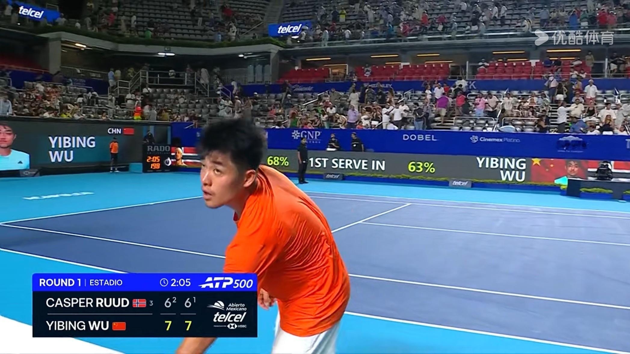 吴易昺7-6（2）、7-6（1）击败3号种子、No.12鲁德，全场轰出32个制胜