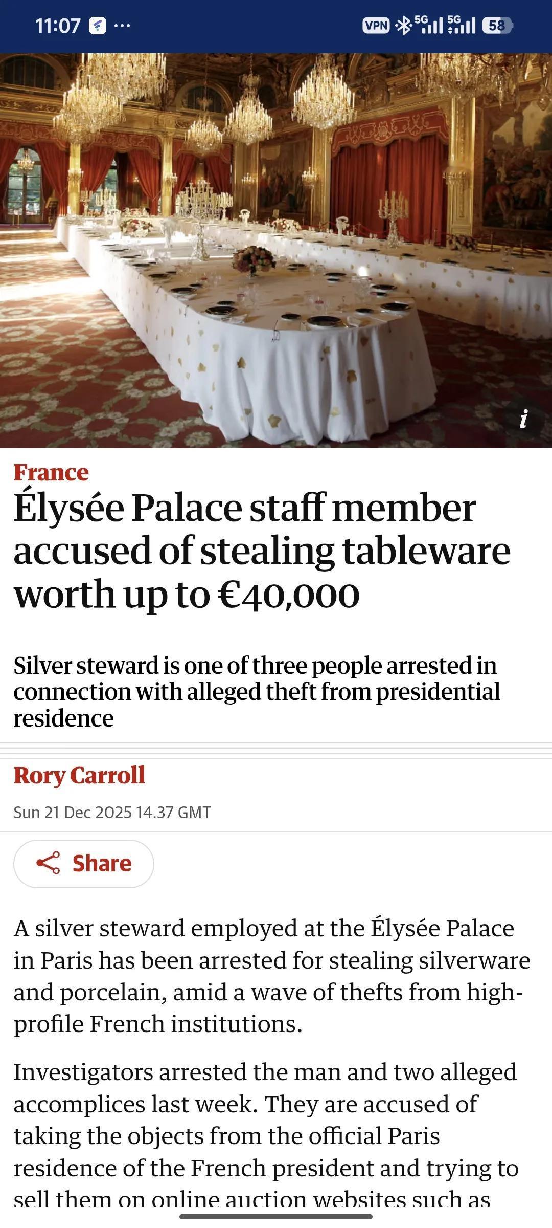 法国现在是真的抽象，之前是卢浮宫光天化日被劫匪洗劫。最近又曝出来，爱丽舍宫工作人