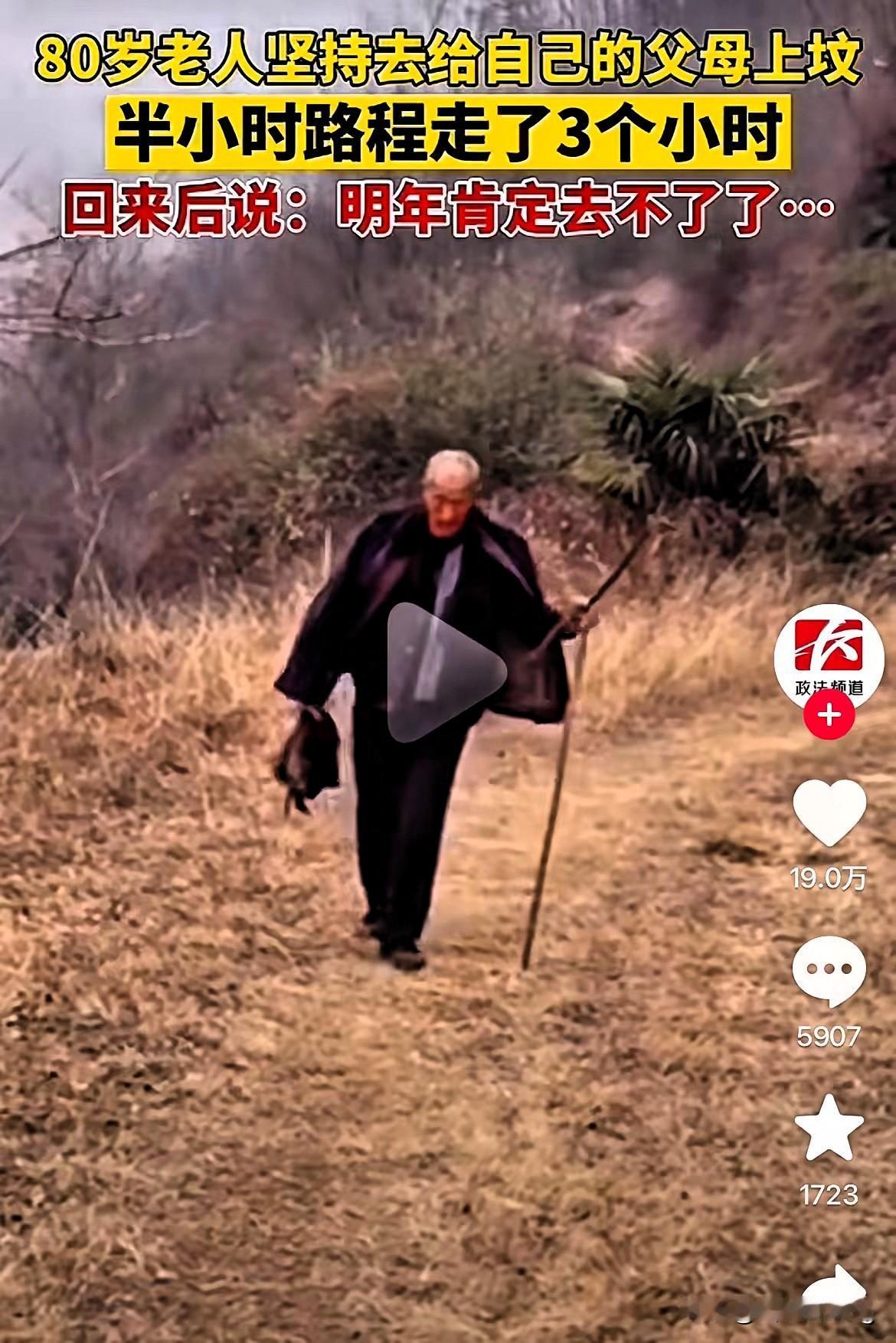 80多岁老人蹒跚三小时山路，只为给父母上最后一次坟！那句“爹、娘，我来赴约了”，