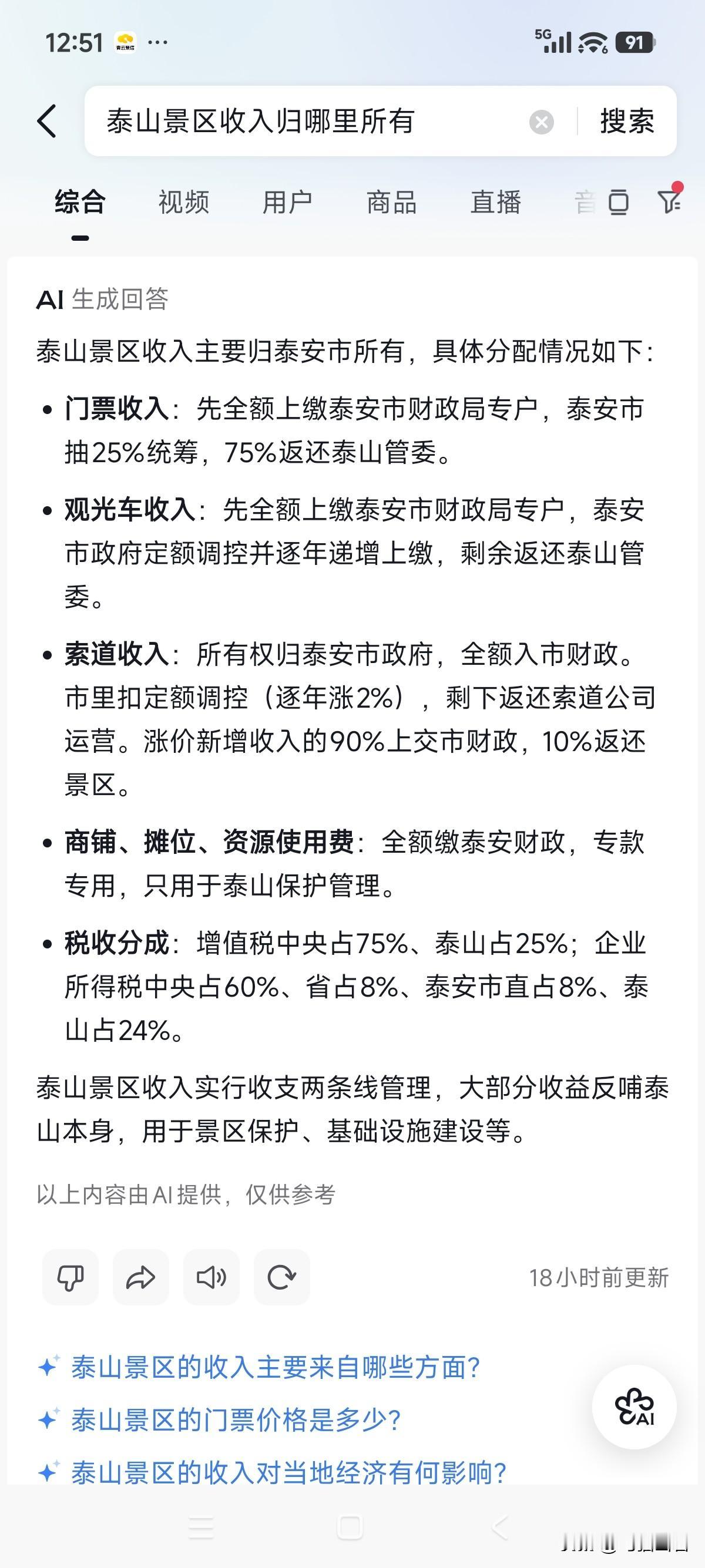 泰山的收入归哪里所有