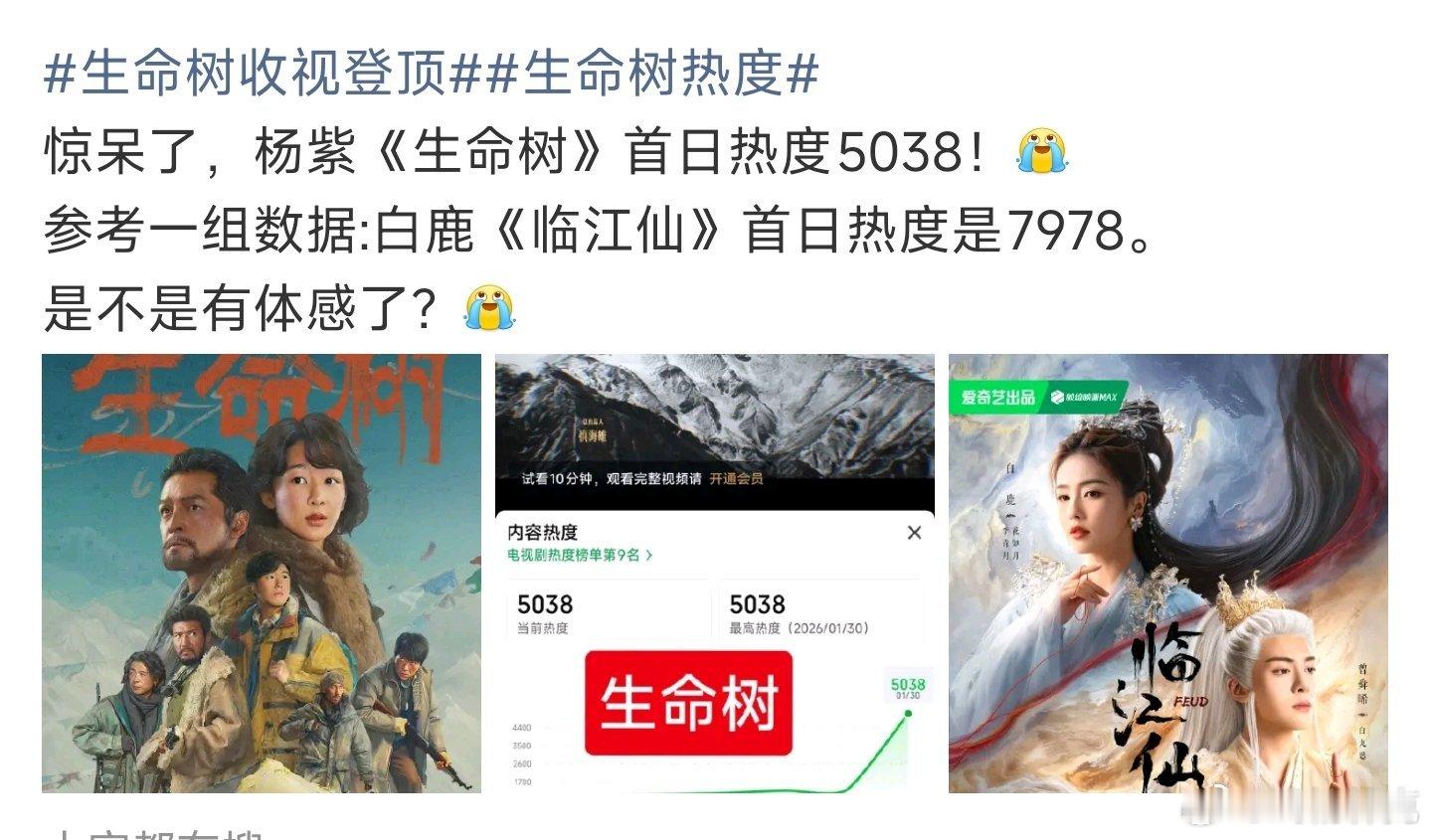 生命树热度这种就纯尬黑挑事了，临江仙首日是中午播的