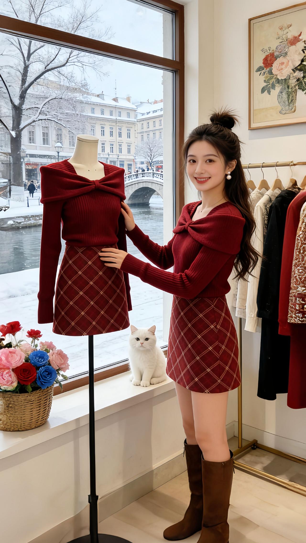 《Danny的新年战袍邂逅记》
在飘雪的服装店里一眼看中这套韩版两件套，扭结针织