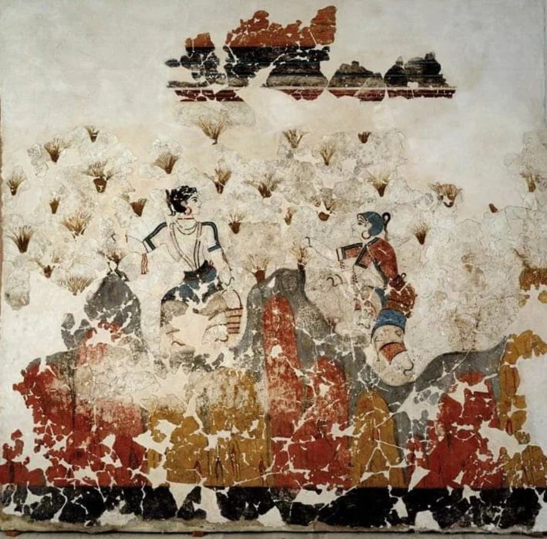 希腊圣托里尼岛的米诺斯时代壁画，其历史可追溯至公元前 1600 年左右。