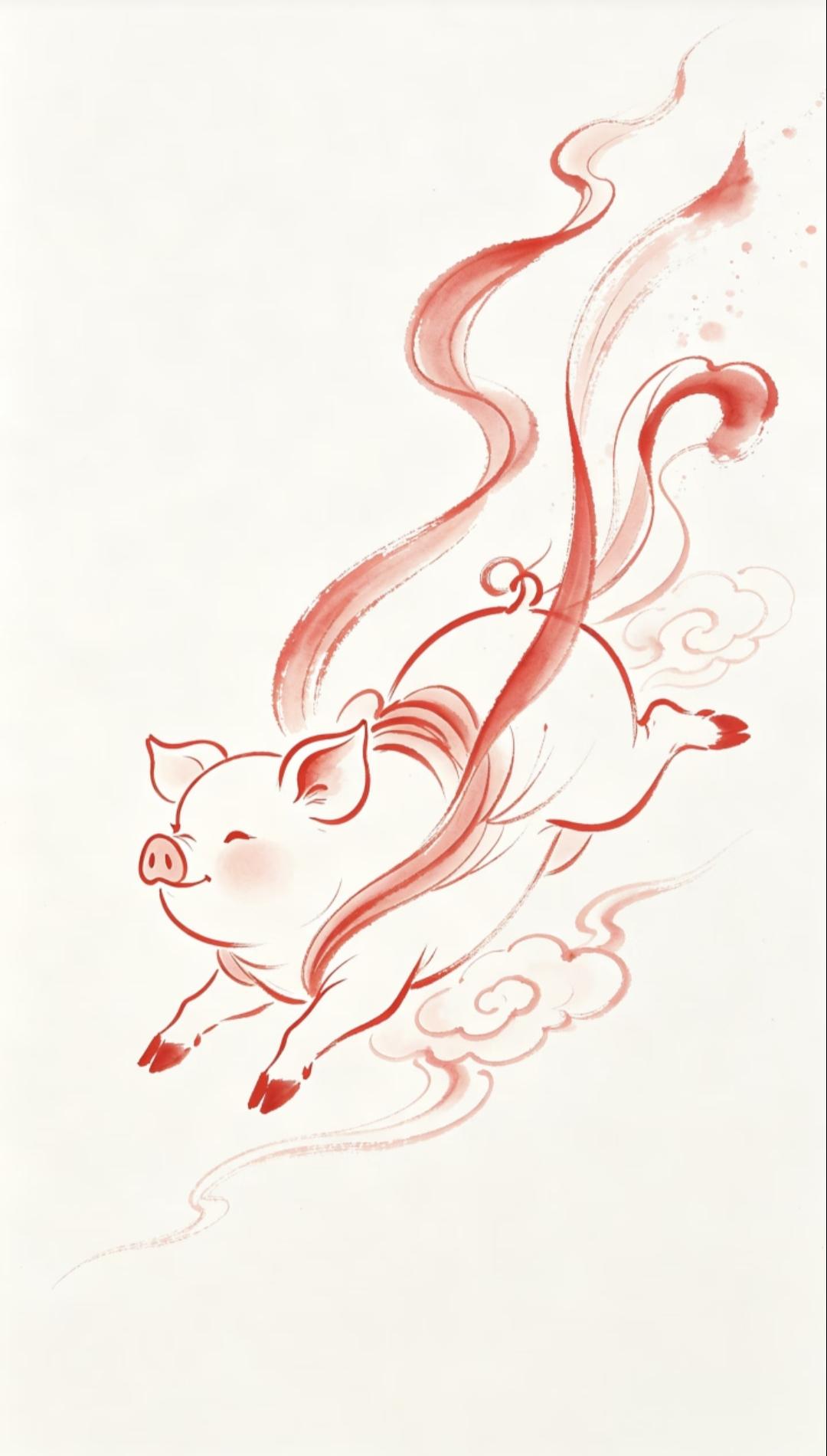 飞天福猪，福气满满
福气小猪驾着祥云腾空而起，好运滚滚而来，愿你日子红红火火，万