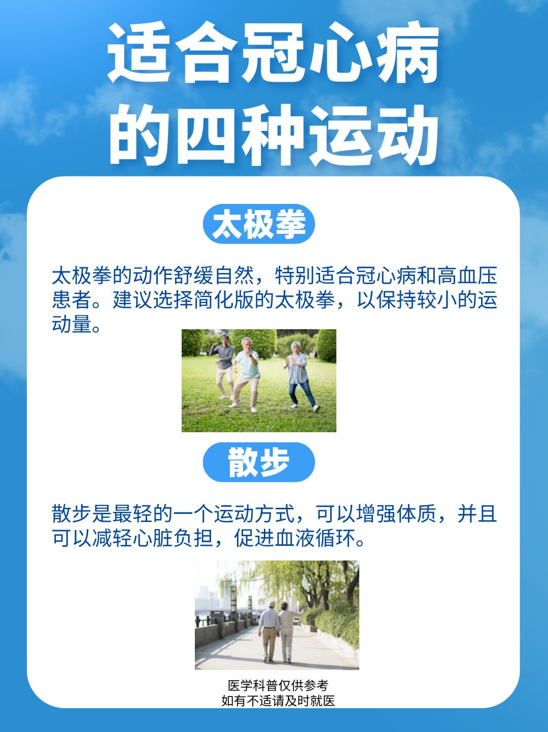 适合冠心病的四种运动。
