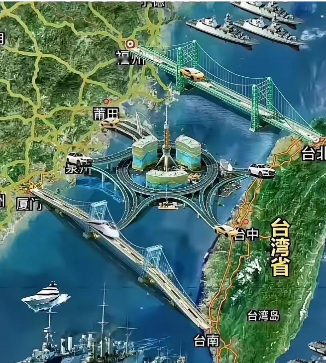 台湾省收回以后，肯定要建设跨海大桥，要高铁和高速一起的那种，可以自驾游，这必然要