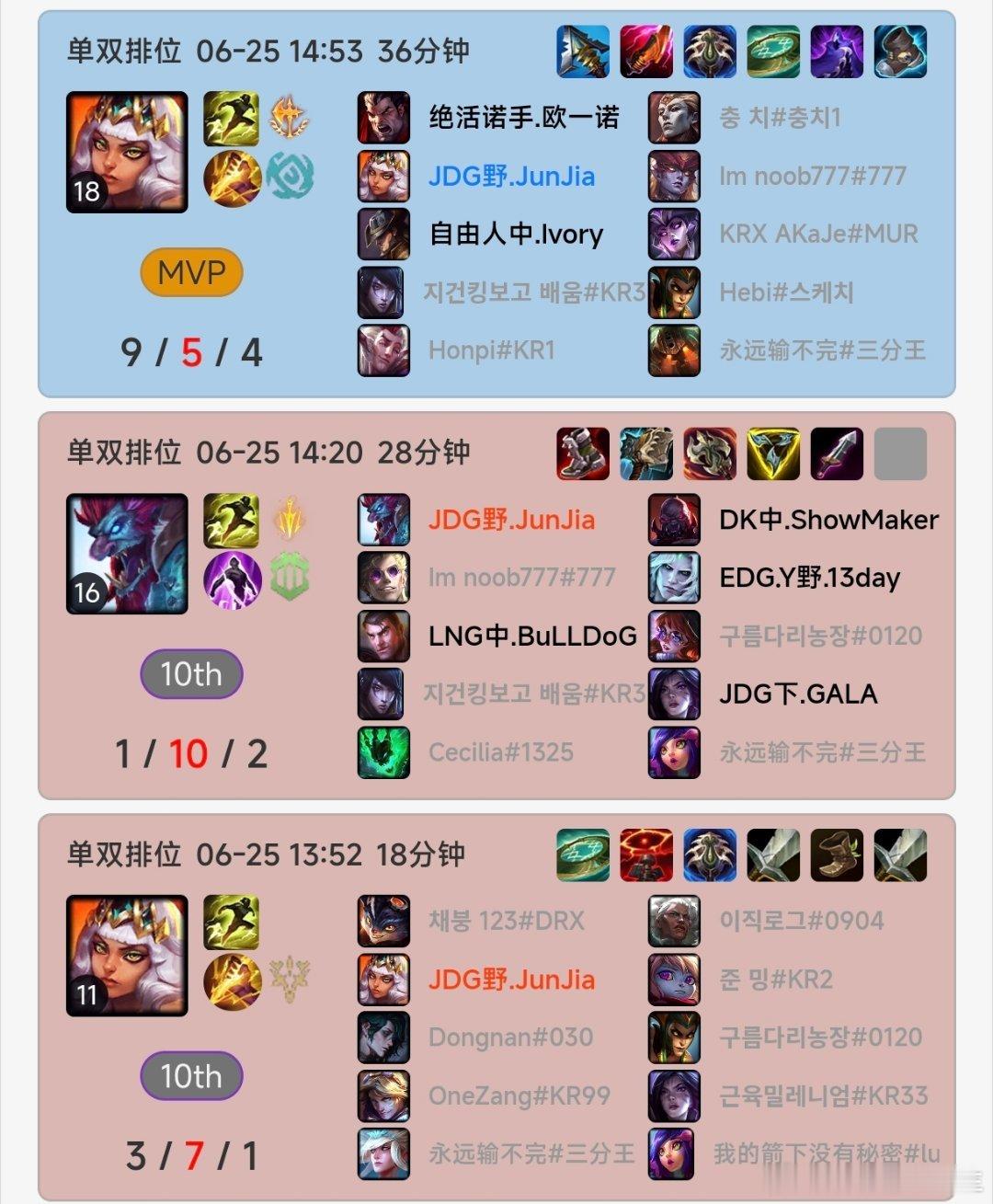 Junjia这两天韩服排位也玩了多把奇亚娜！奇亚娜迎来加强曝Clearlove加