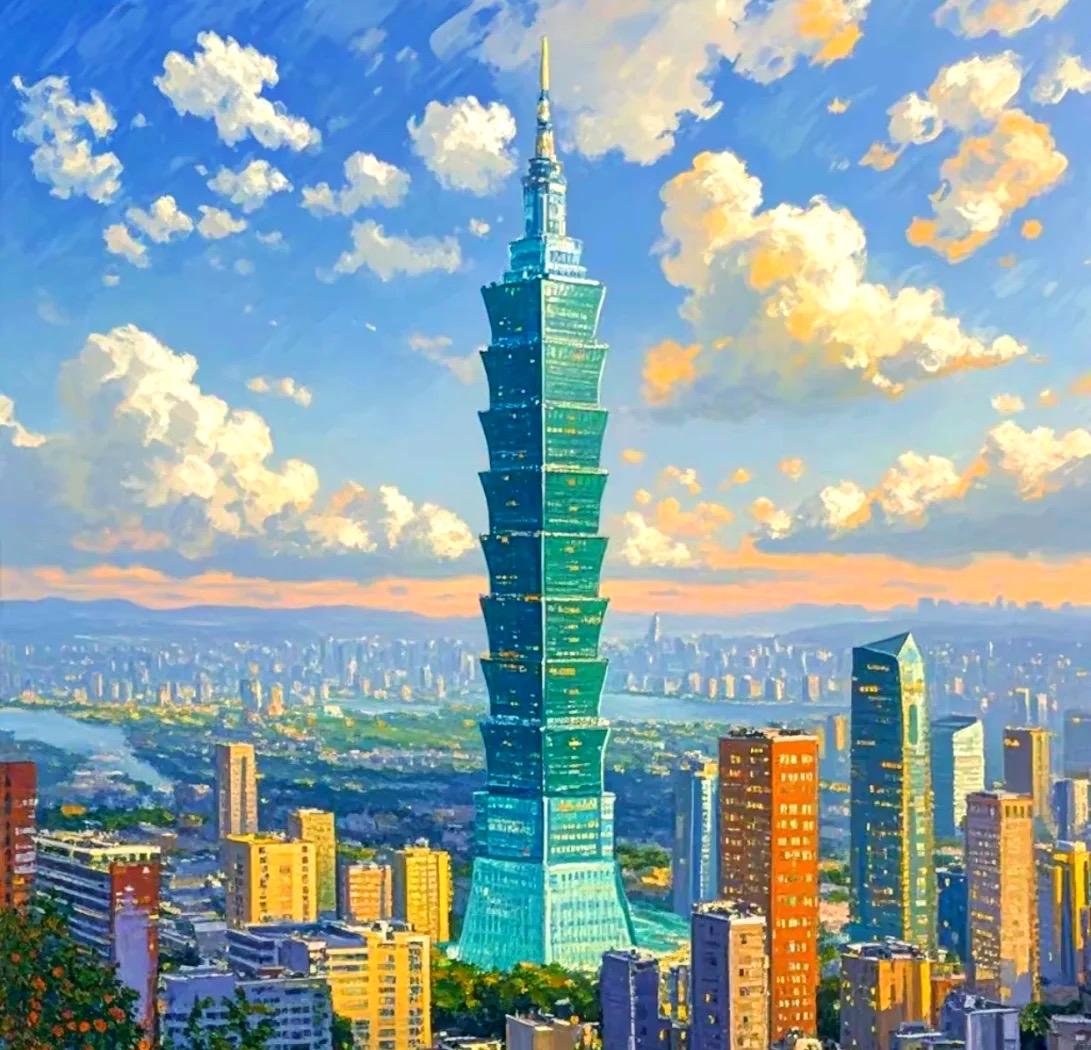 望海潮 · 台北101大楼

峻凌台北，高扬禹甸，昂然翠竹摩云。楼宇叠连，烟霞缭