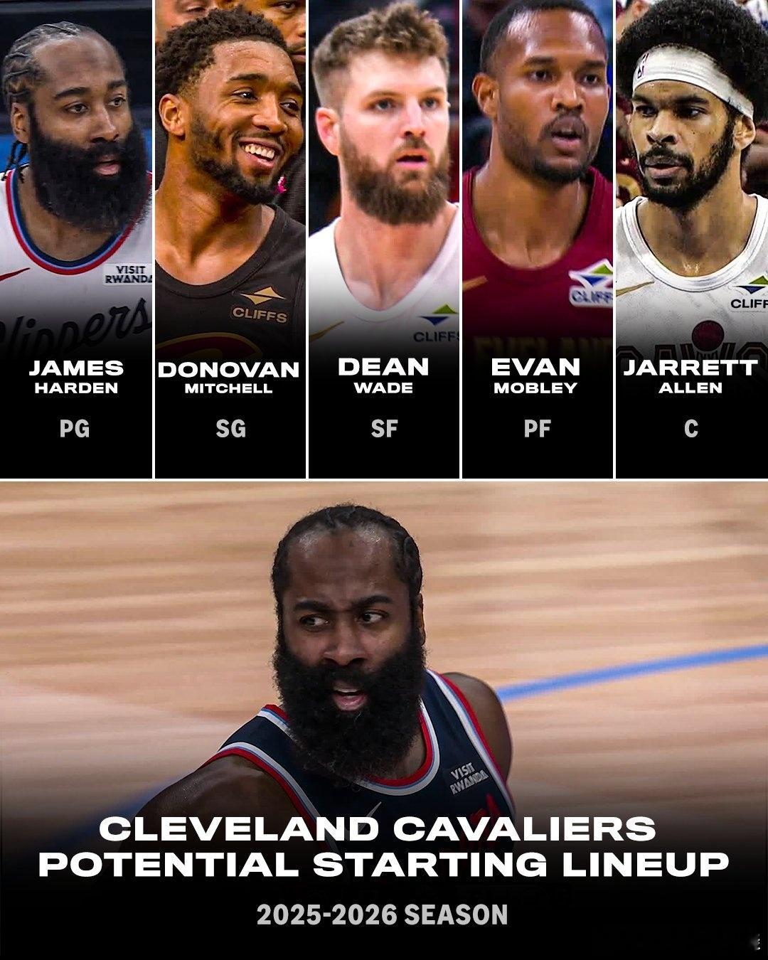 哈登和米切尔搭档骑士新后场！哈登被交易至骑士 克利夫兰骑士队在詹姆斯·哈登的带领