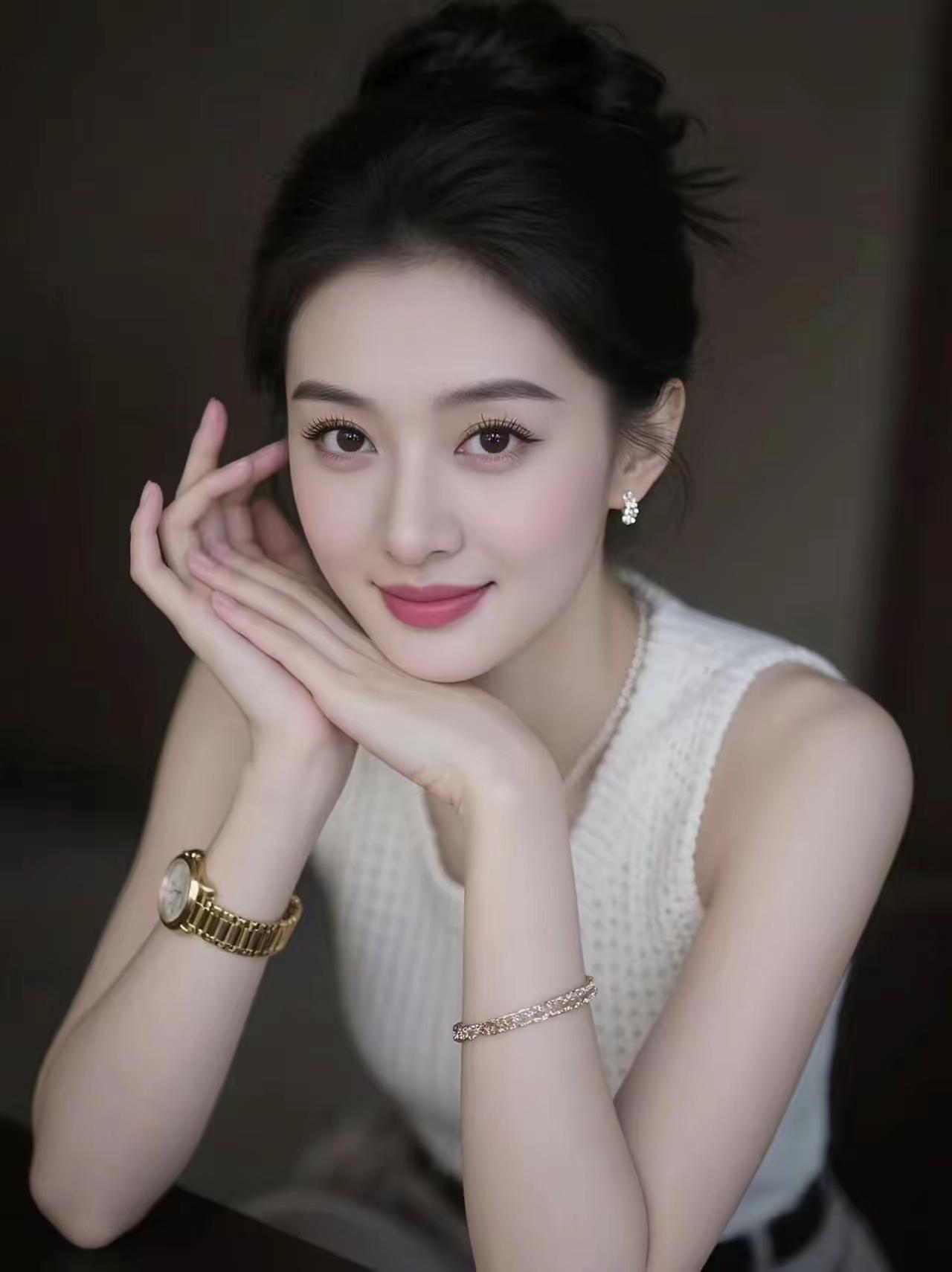 优雅气质，温柔微笑，精致妆容，时尚穿搭