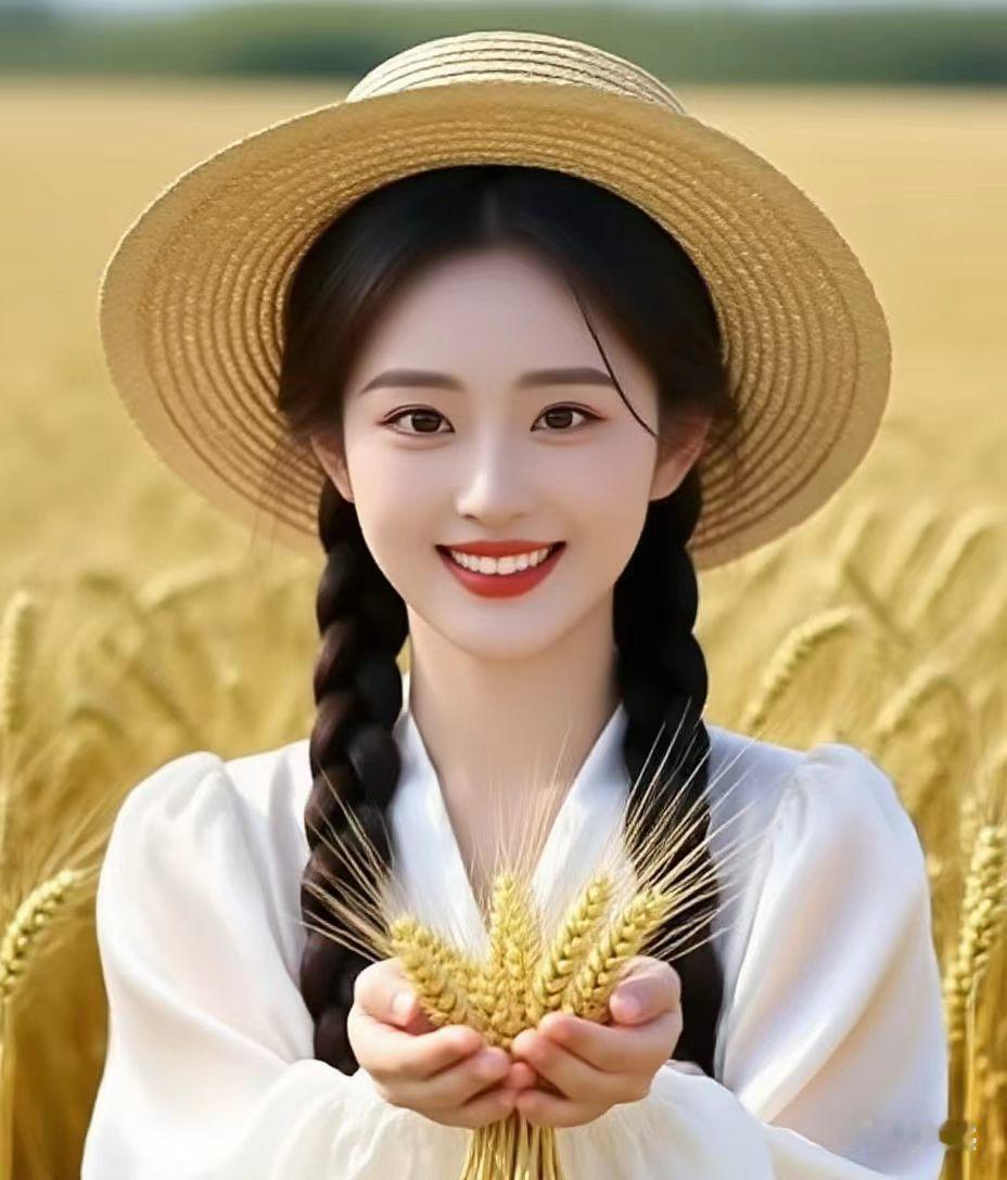麦浪里的笑容，如阳光般灿烂，捧着金穗，丰收的喜悦藏在每一粒饱满的希望里。