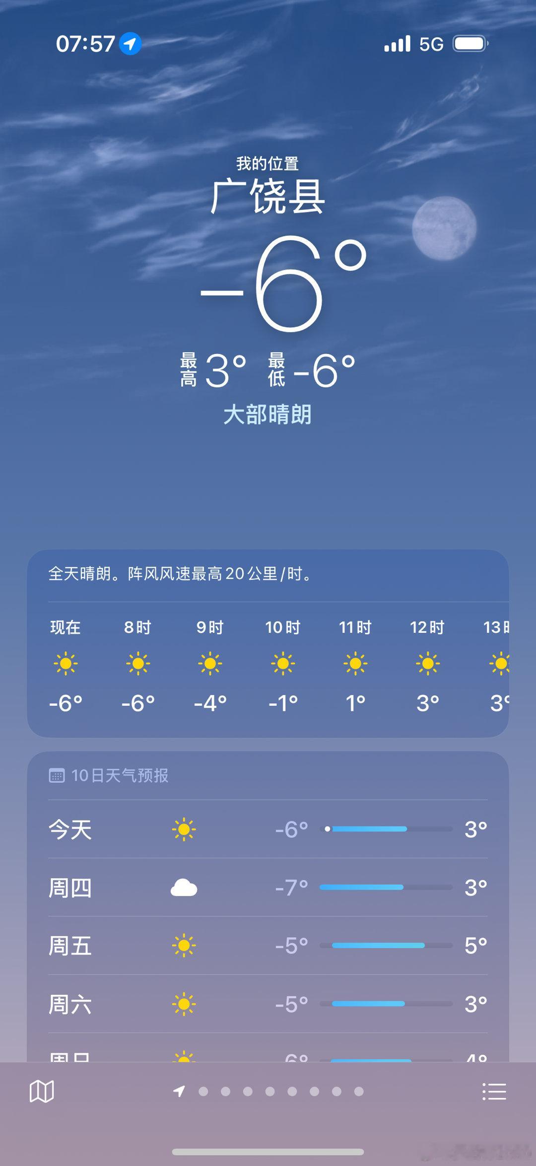 零下六度，震惊到我了。从6度到零下六度，一晚上的事儿。昨晚来了北风，🤣。 