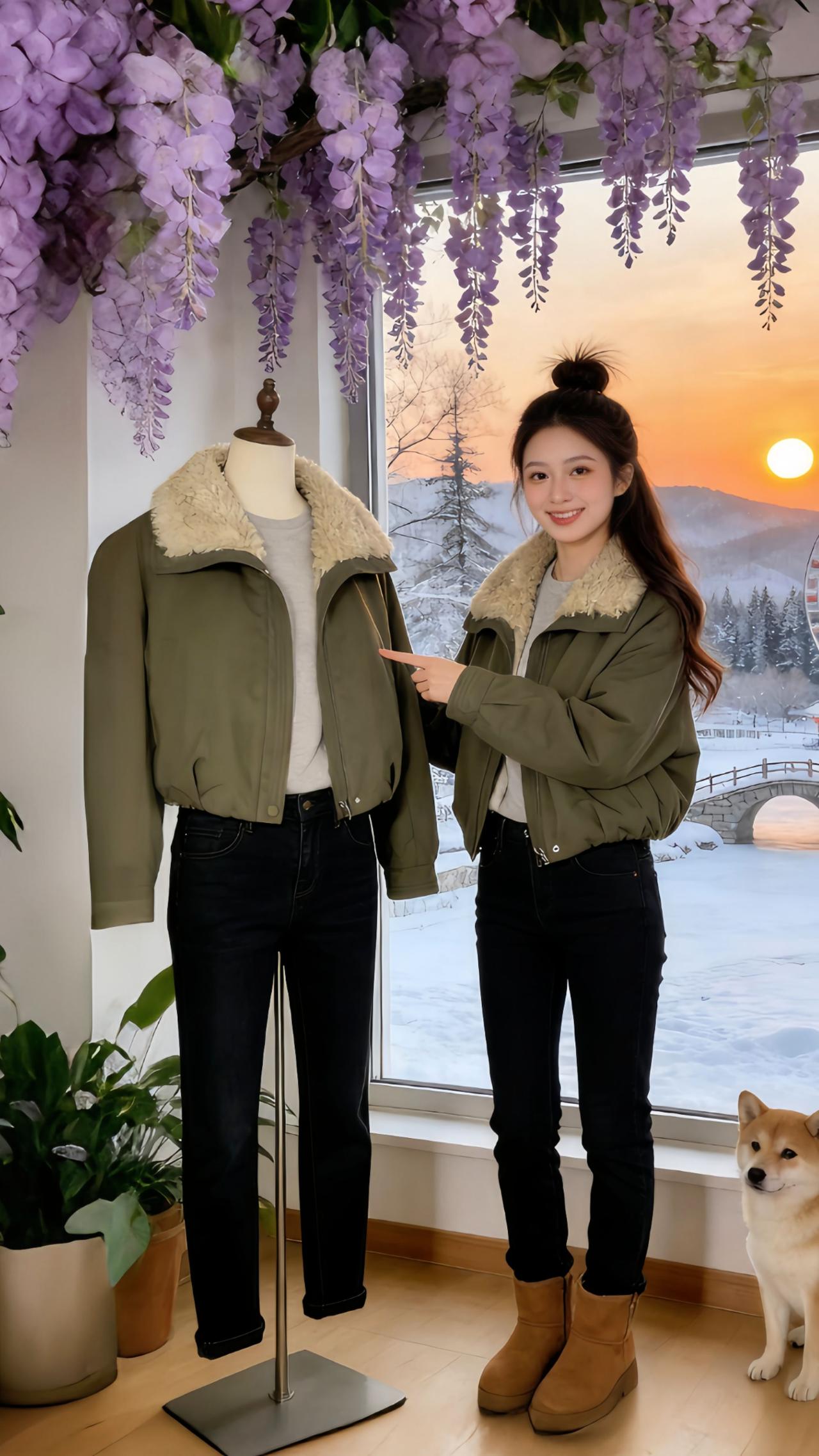 Danny的冬日派克服外套也太香了！在紫藤花装饰的房间里搭模特展示超有质感，厨房