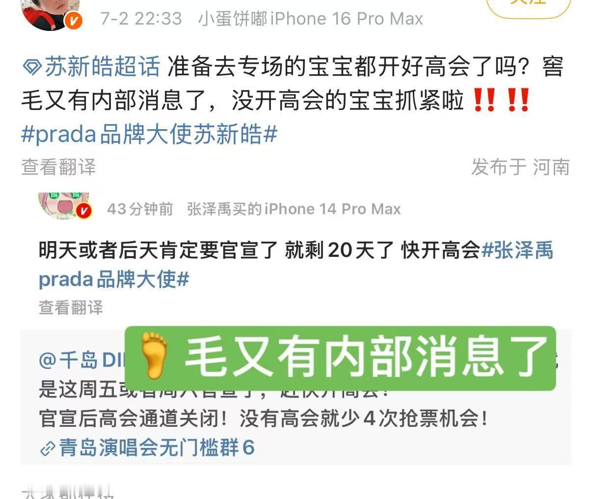 朱志鑫 苏老朴老婆的大粉收到消息了，马上就要官宣演唱会，官宣后高会充值通道就会关