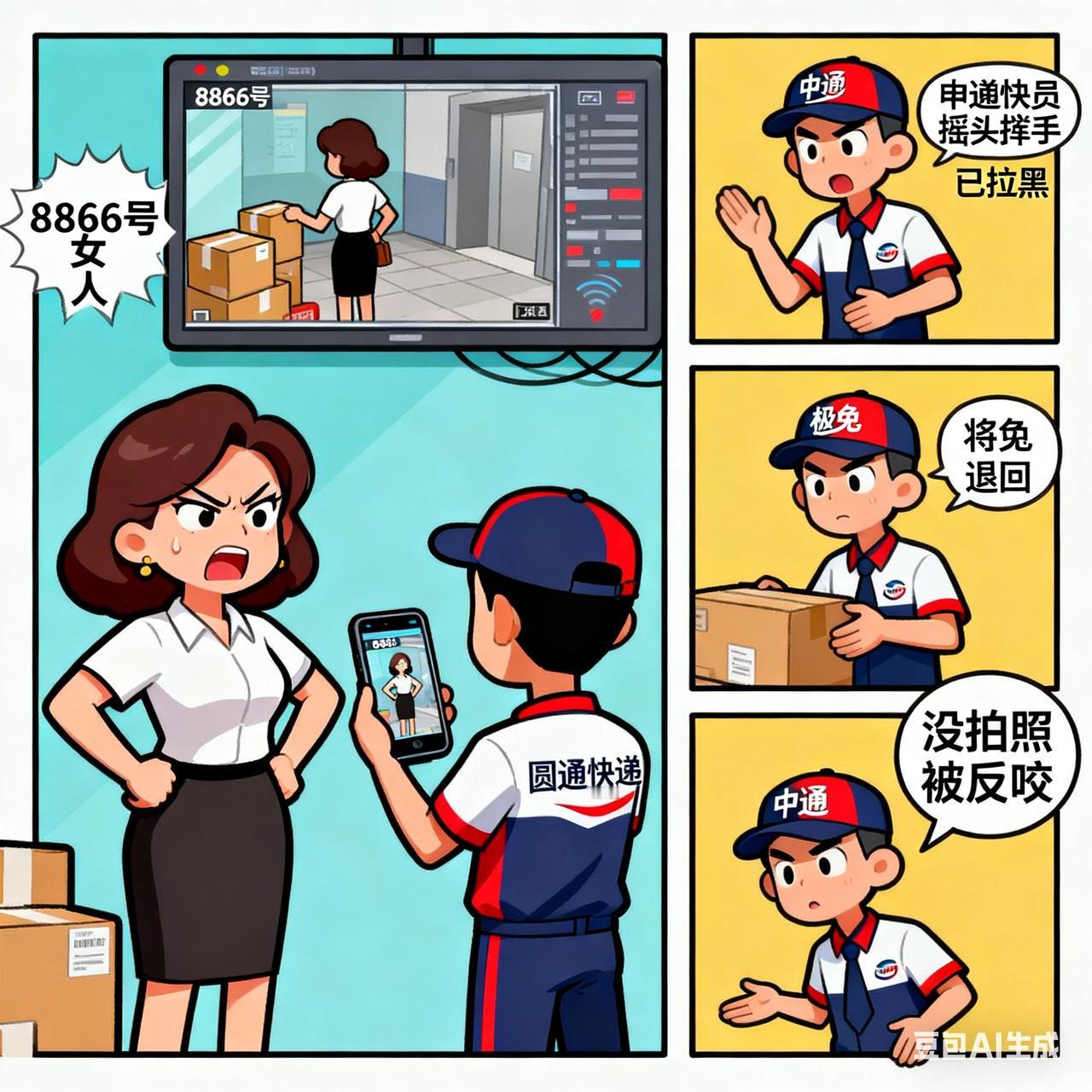 8866号女人投诉圆通没收到快递，小哥发监控证明是她取的，她还耍无赖说“录像没用