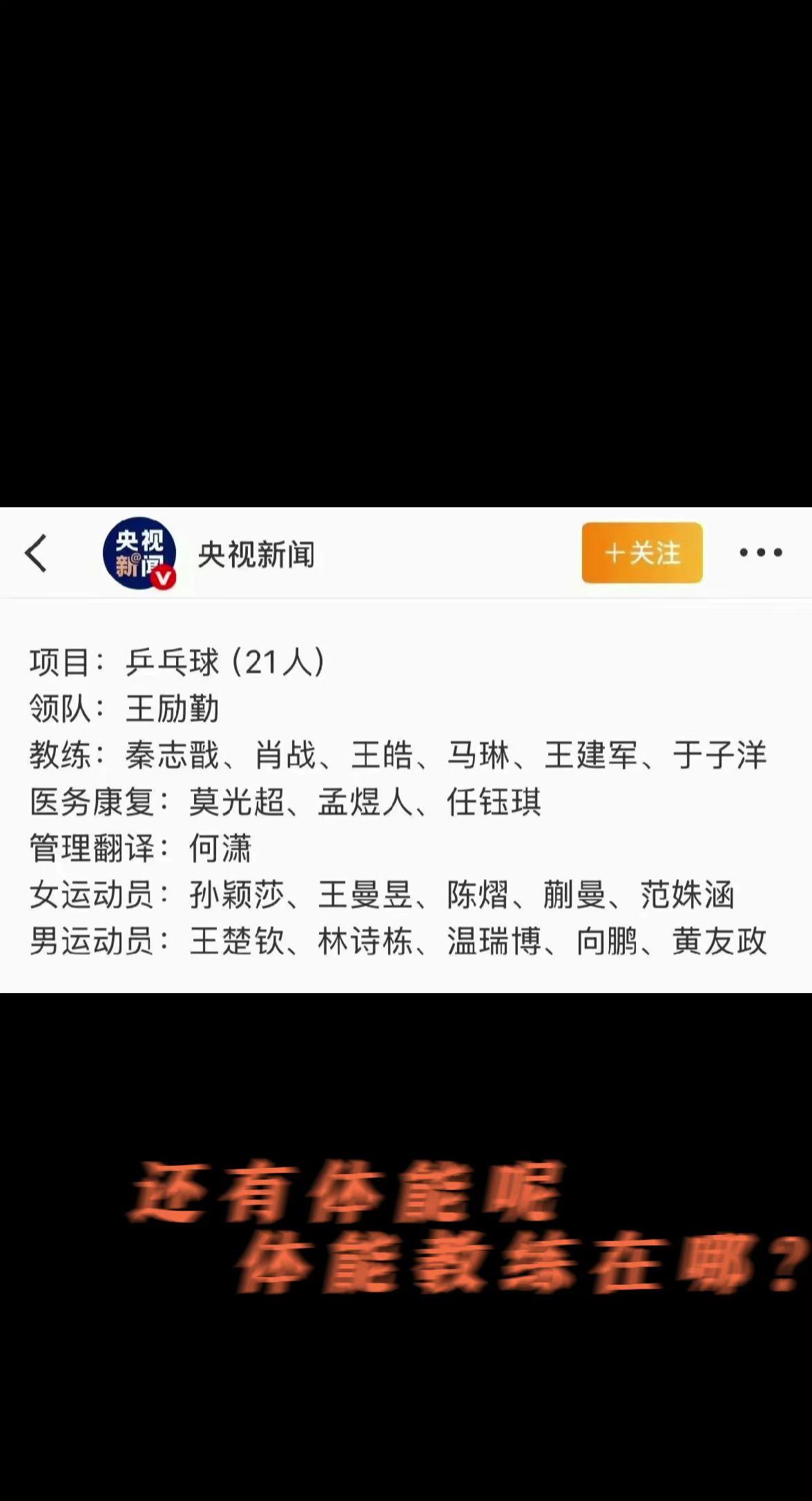 ？？？
这不会真是亚运会的出征名单吧😱
没有主管教练、没有陪练、甚至没有体能跟
