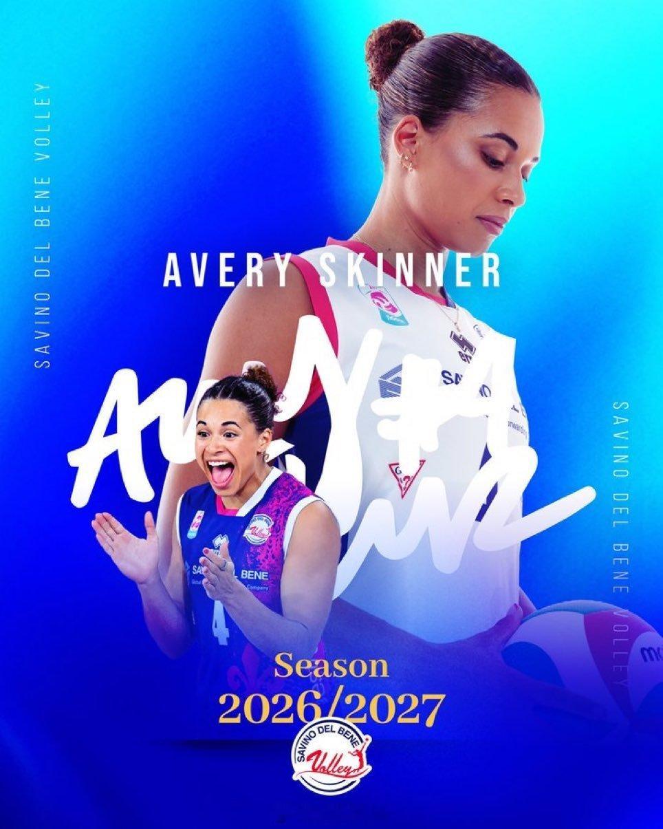 女排 ✍🏼 续约📌 艾弗里·斯金纳🇺🇸将在2026/27赛季为意大利斯坎