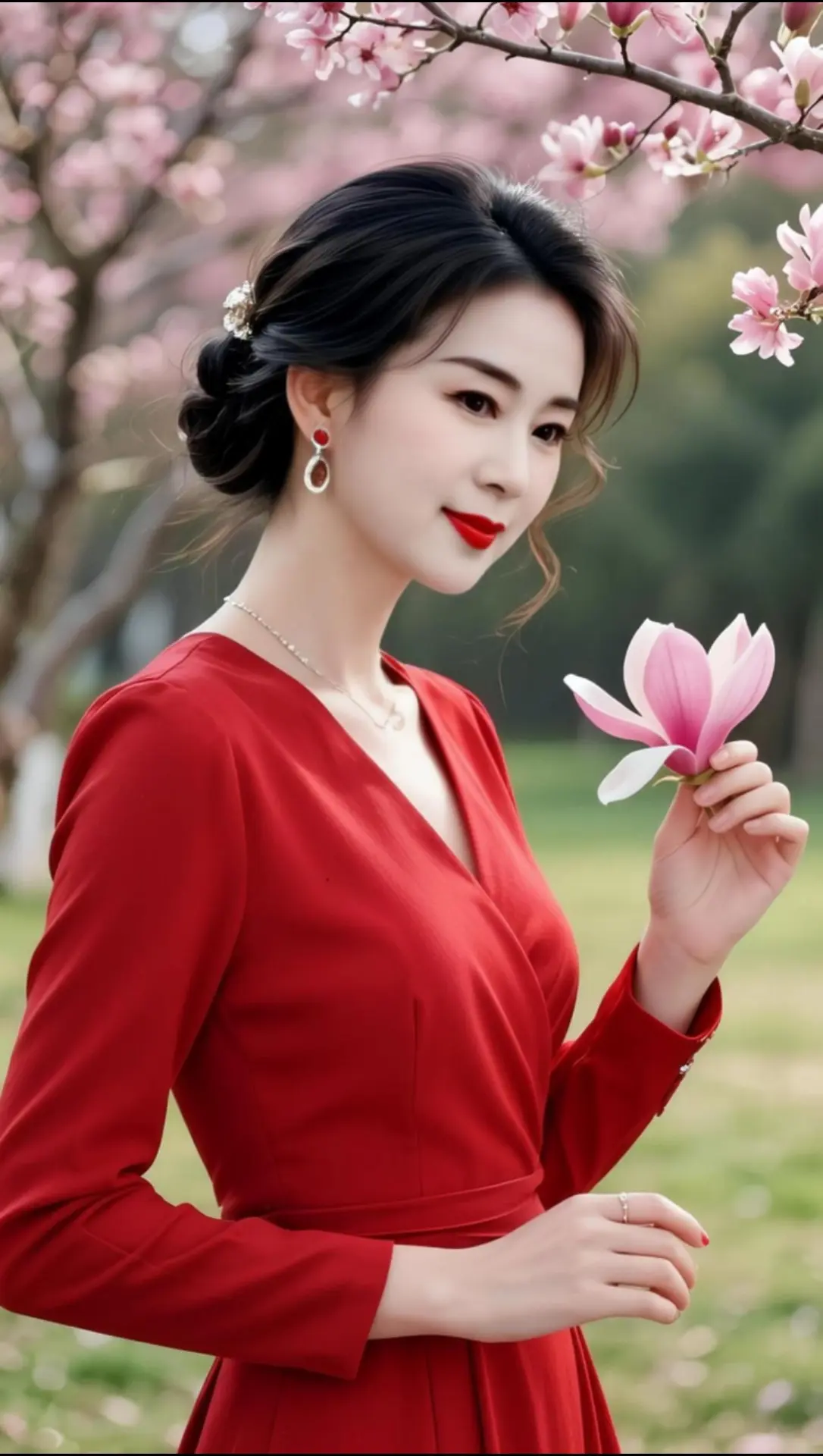 AI春日红裙照 随变ai随便玩