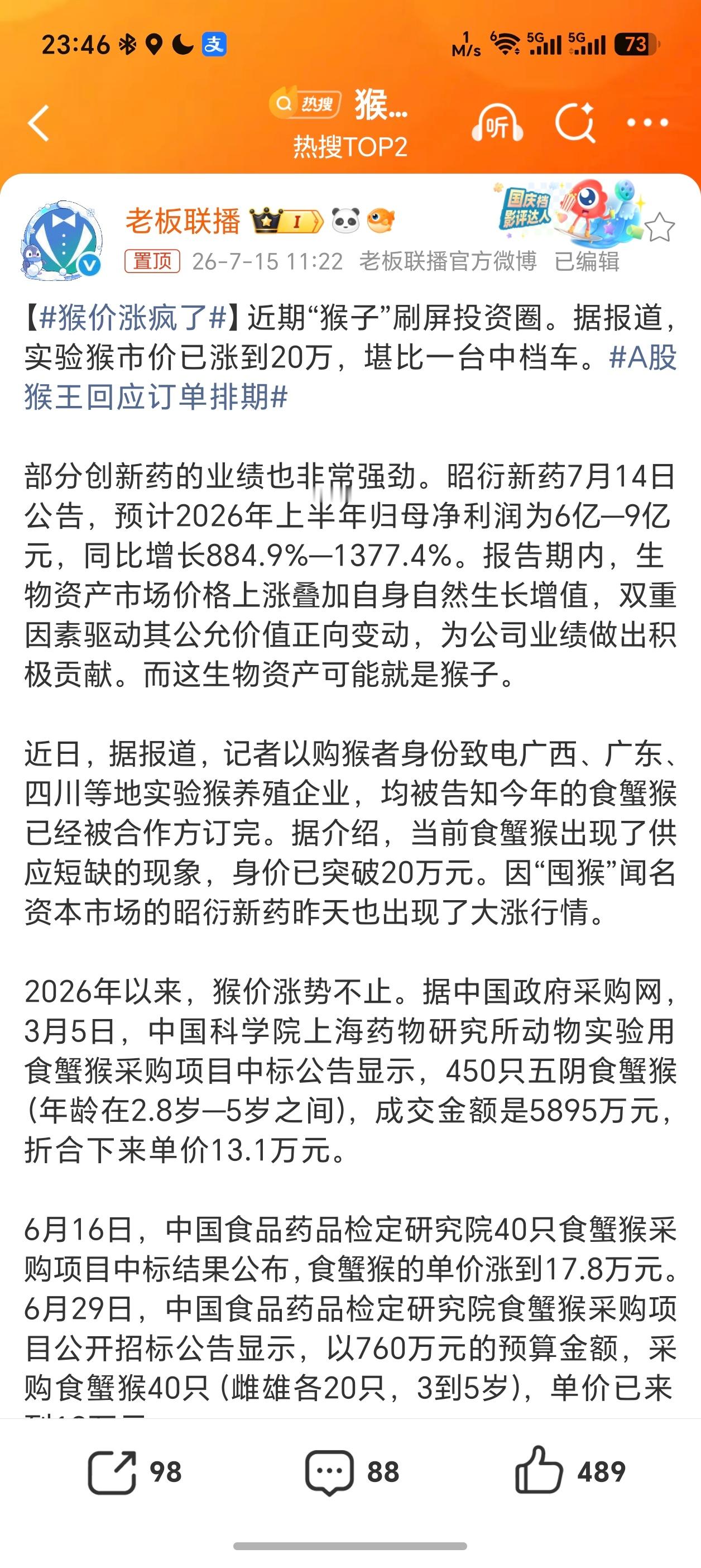 猴价涨疯了我差点看成了最爱吃的知了猴原来是医药公司用的猴