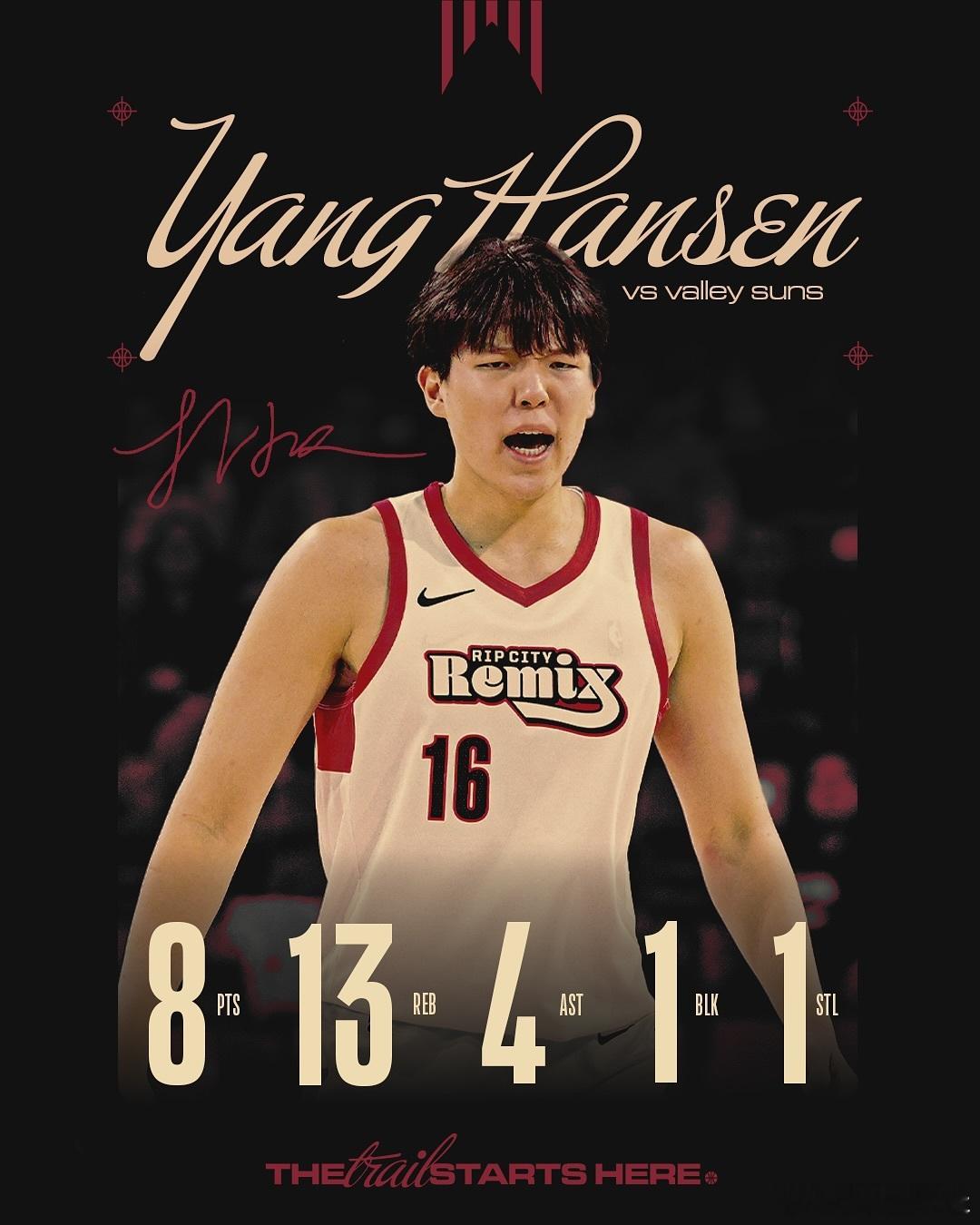 杨瀚森发展联盟第一场13个篮板和4个助攻都是全队最高，这是很好的现象。比赛节奏和