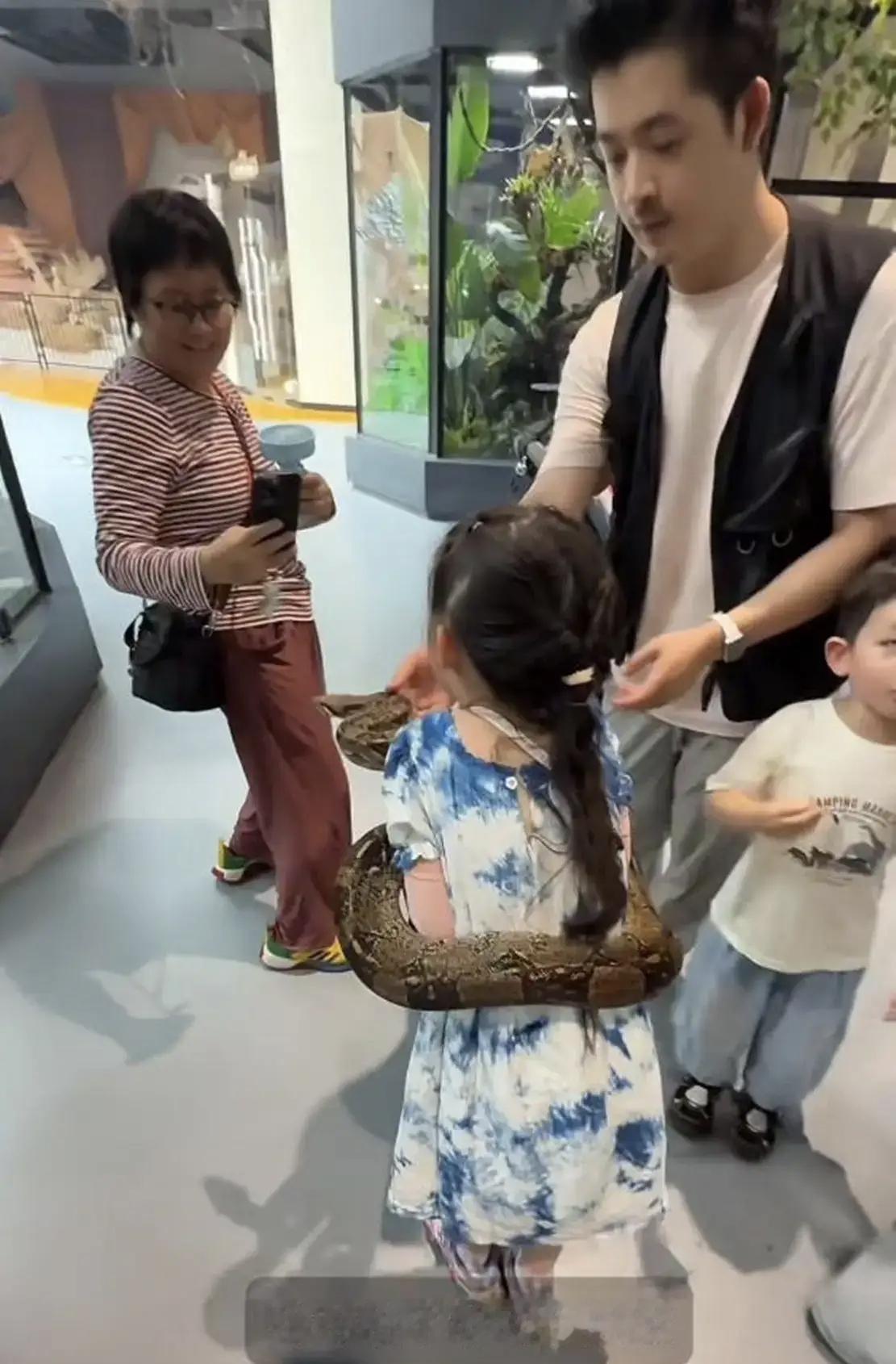 郭碧婷向佐带子女去云南玩，保姆也是可以跟着的，在孩子们玩蛇的时候，保姆还给向佐的