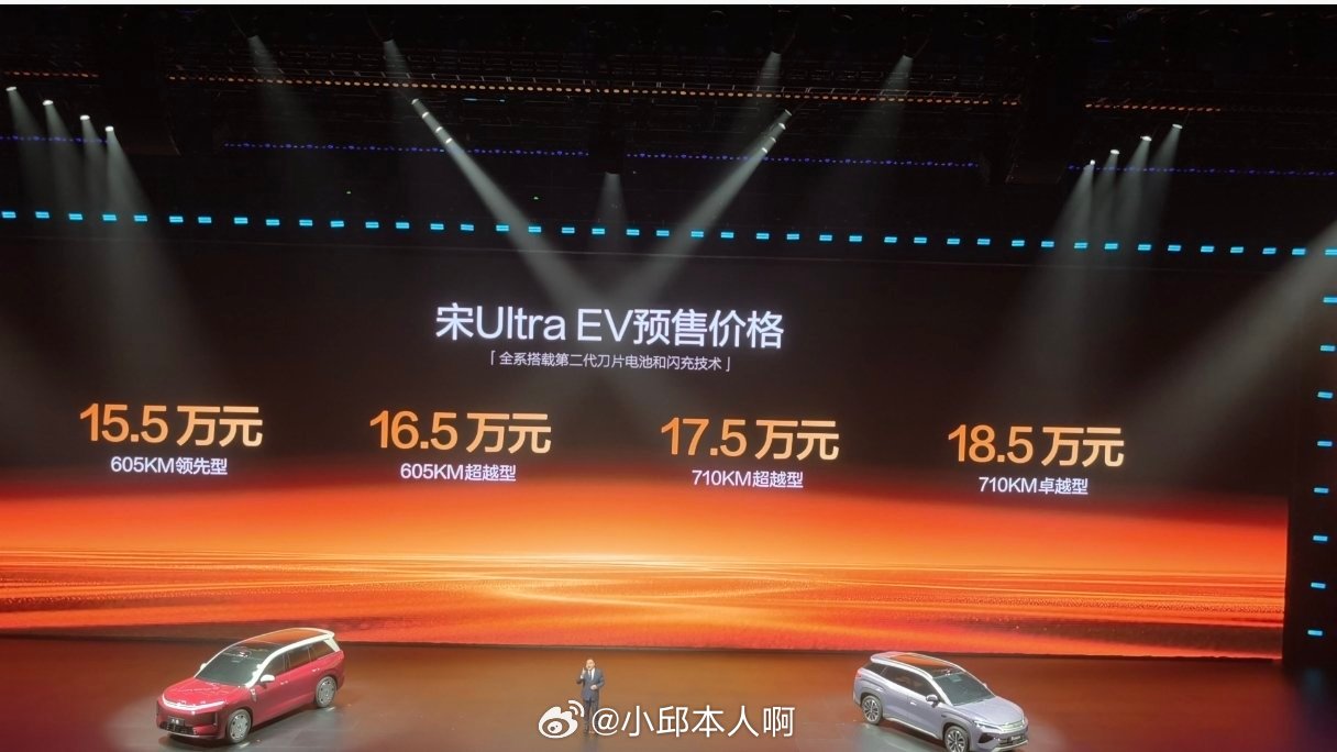 宋UItra EV 预售价为：15.5万——18.5万元，这价格香不香？比亚迪今