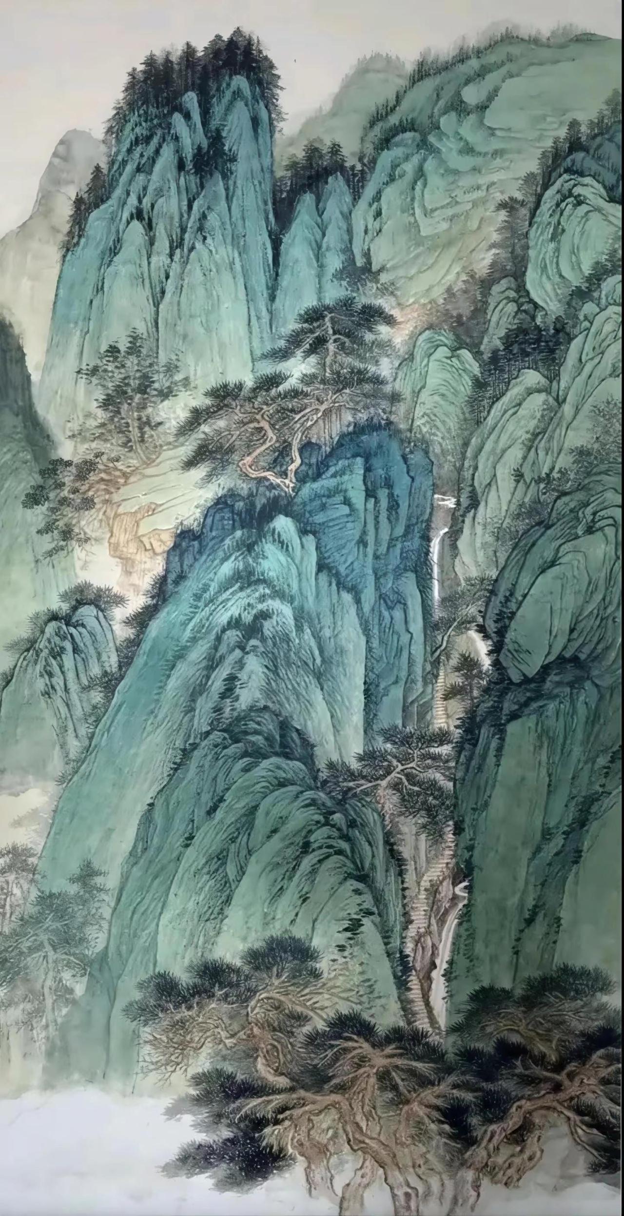 苍松叠嶂。青绿山水创作者中心 创作灵感 国画专业 玄关画