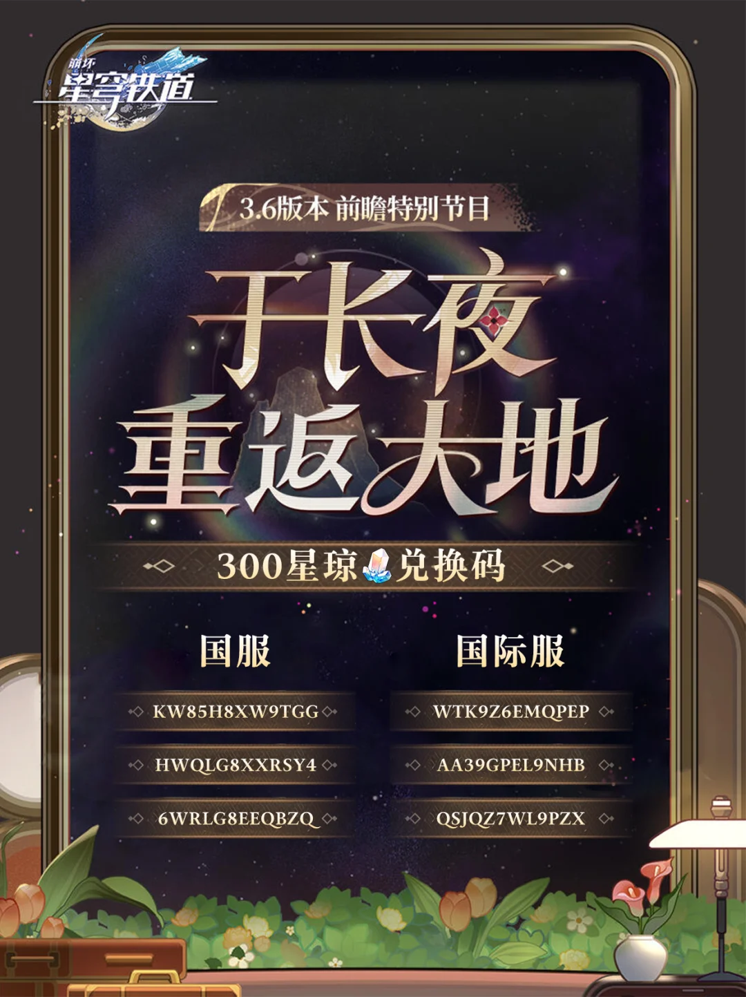 3.6前瞻300星琼兑换码，别忘记咯！