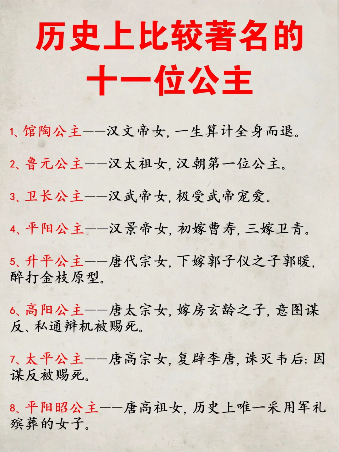 历史上比较著名的十一位公主！