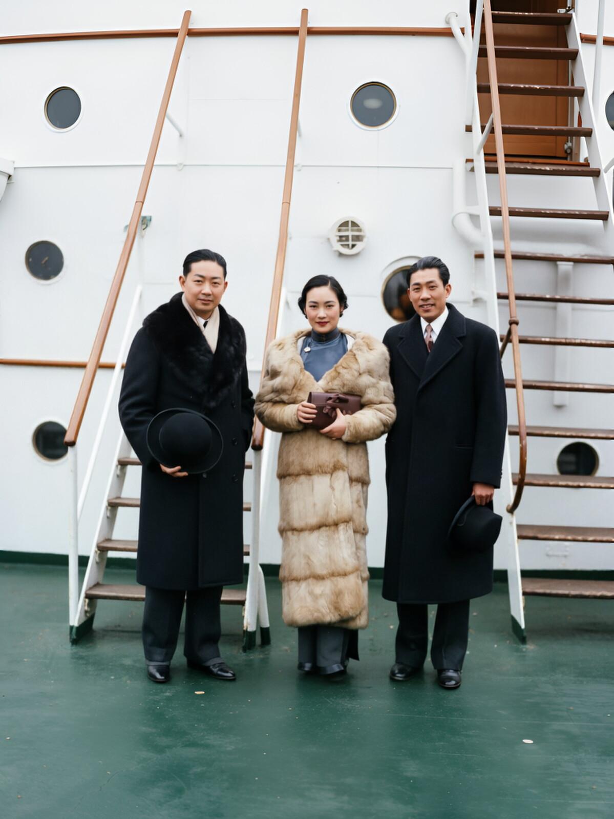 汽笛声起，1935年的上海码头，定格了一幕文艺界的世纪同框。

画面正中，27岁