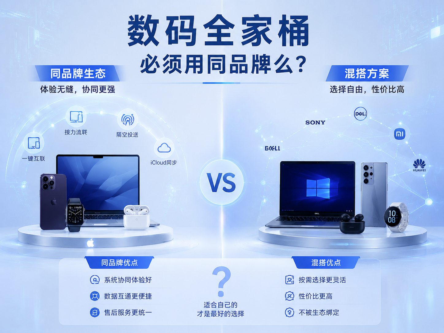 数码全家桶必须用同品牌么目前看，还是同品牌互相之间的兼容性更好。当然，很多安卓厂