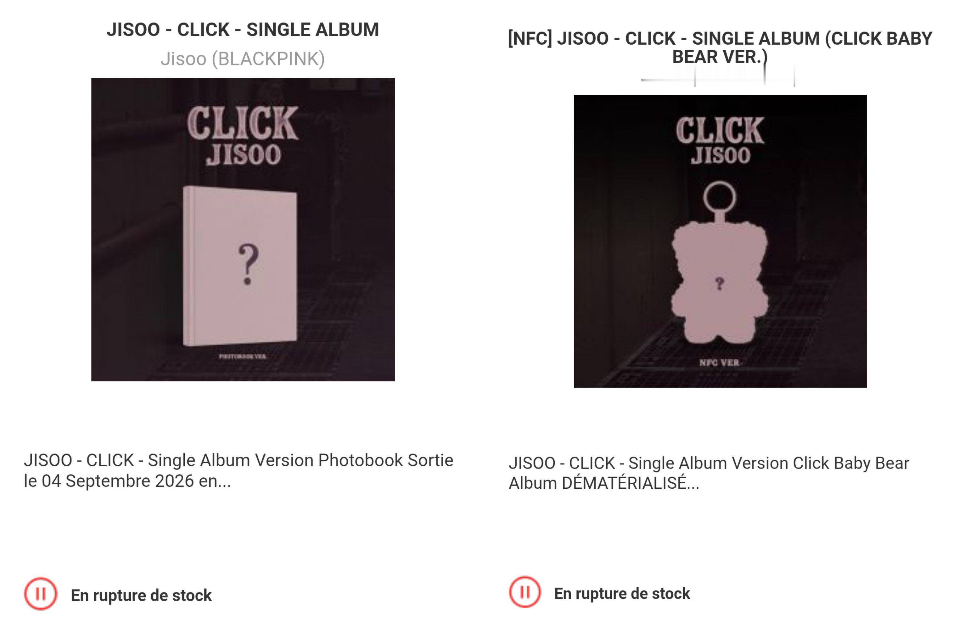 JISOO的单曲专辑“CLICK”——两个版本现已在法国K-pop市场商店的预购