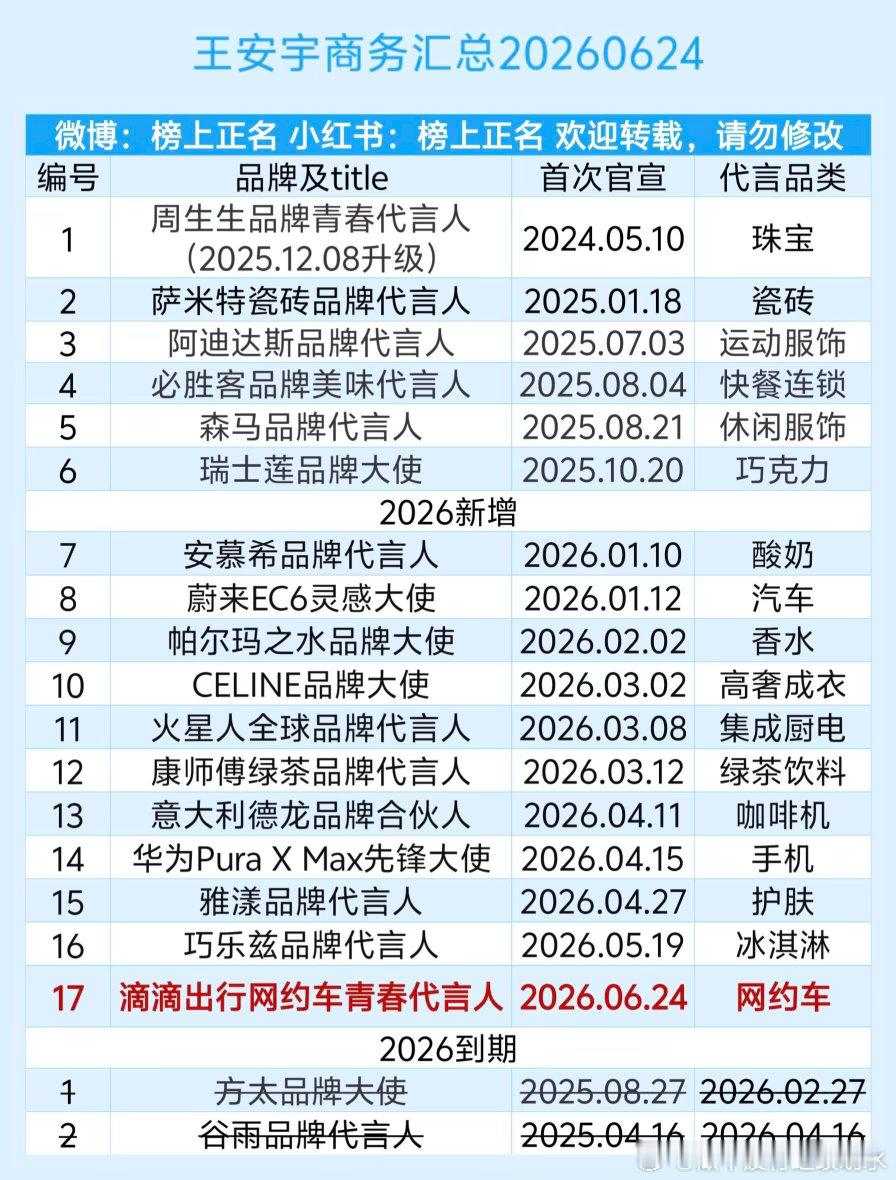 王安宇商务汇总（17个）20260624王安宇｜ 