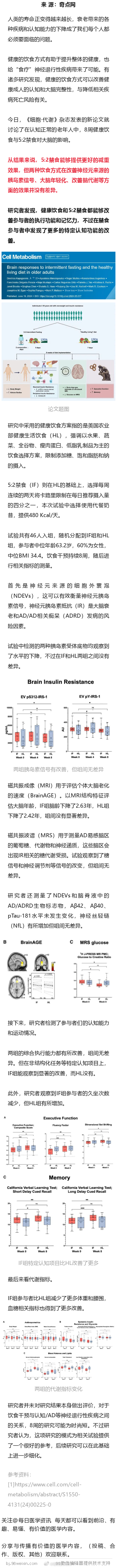 《细胞·代谢》：如何吃能让大脑更年轻？临床试验结果显示，健康饮食和5:2禁食都能