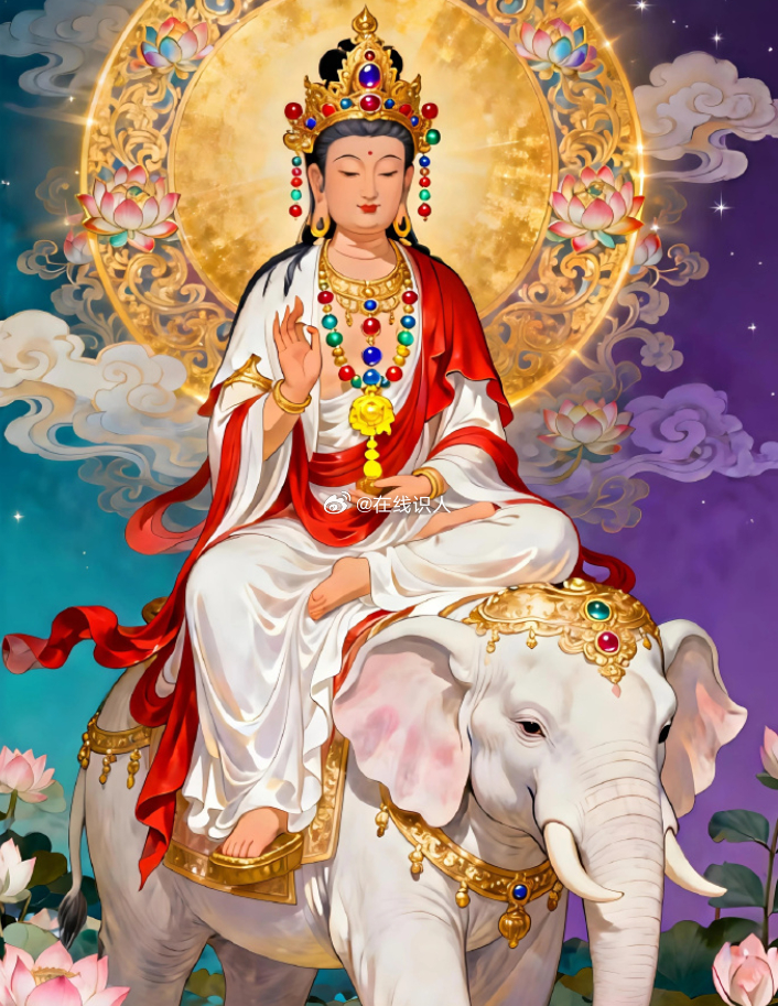 六牙白象 ：普贤菩萨坐骑，寓意踏实稳心、助践行善愿、增恒心毅力、稳固事业根基，护