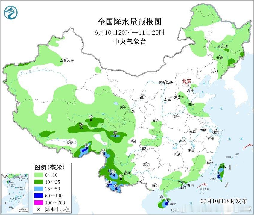 【强降雨12日以后增多】昨晚到今天，我国的降水处于缩减阶段。今晚到明天，降水格局
